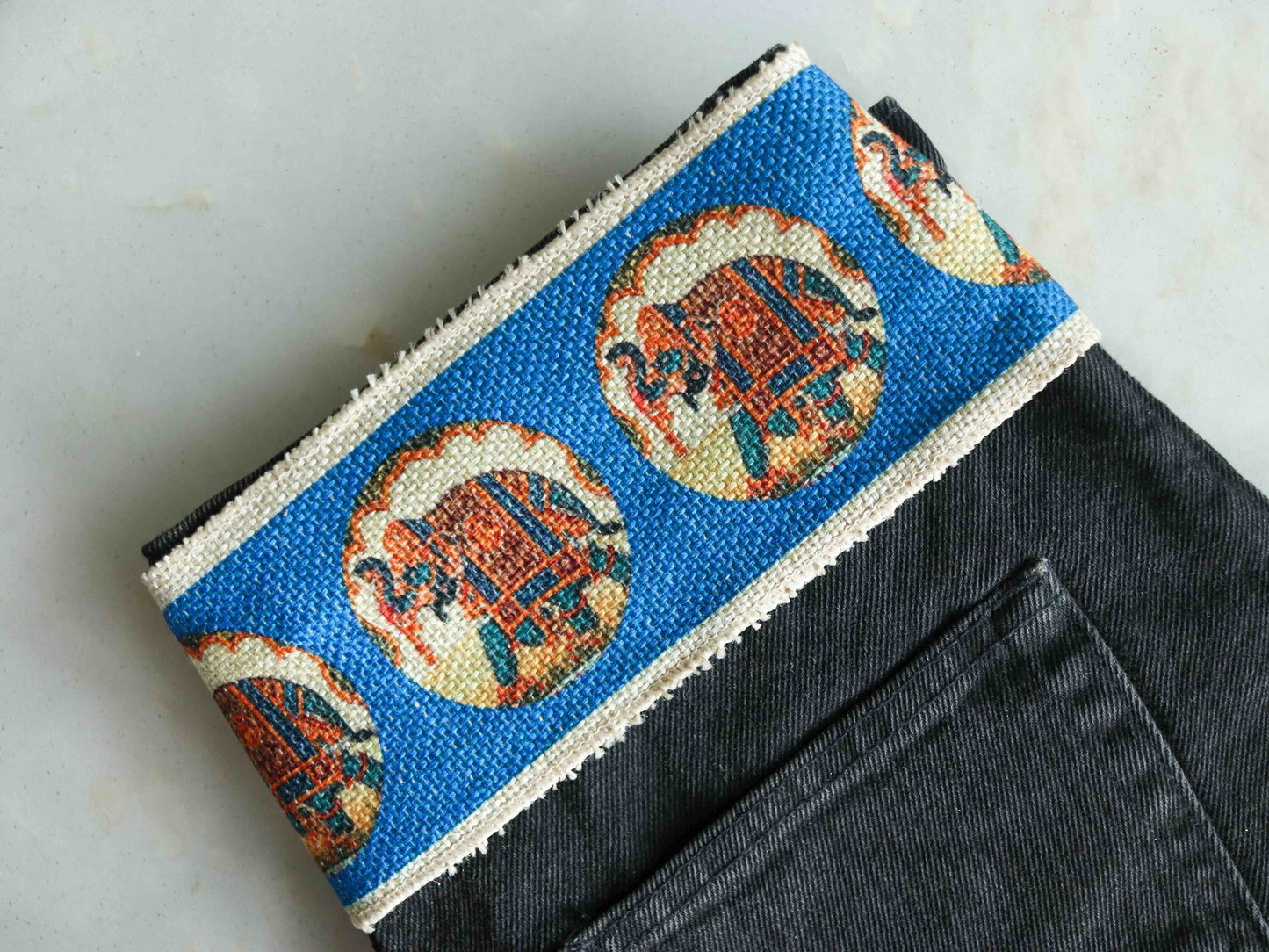 Blue Jute Elephant Print Trim,Boho Digital Print Rustic Beige Border,Indian Festive Lace,Broad Designer Bridal Saree Border,Price/mtr