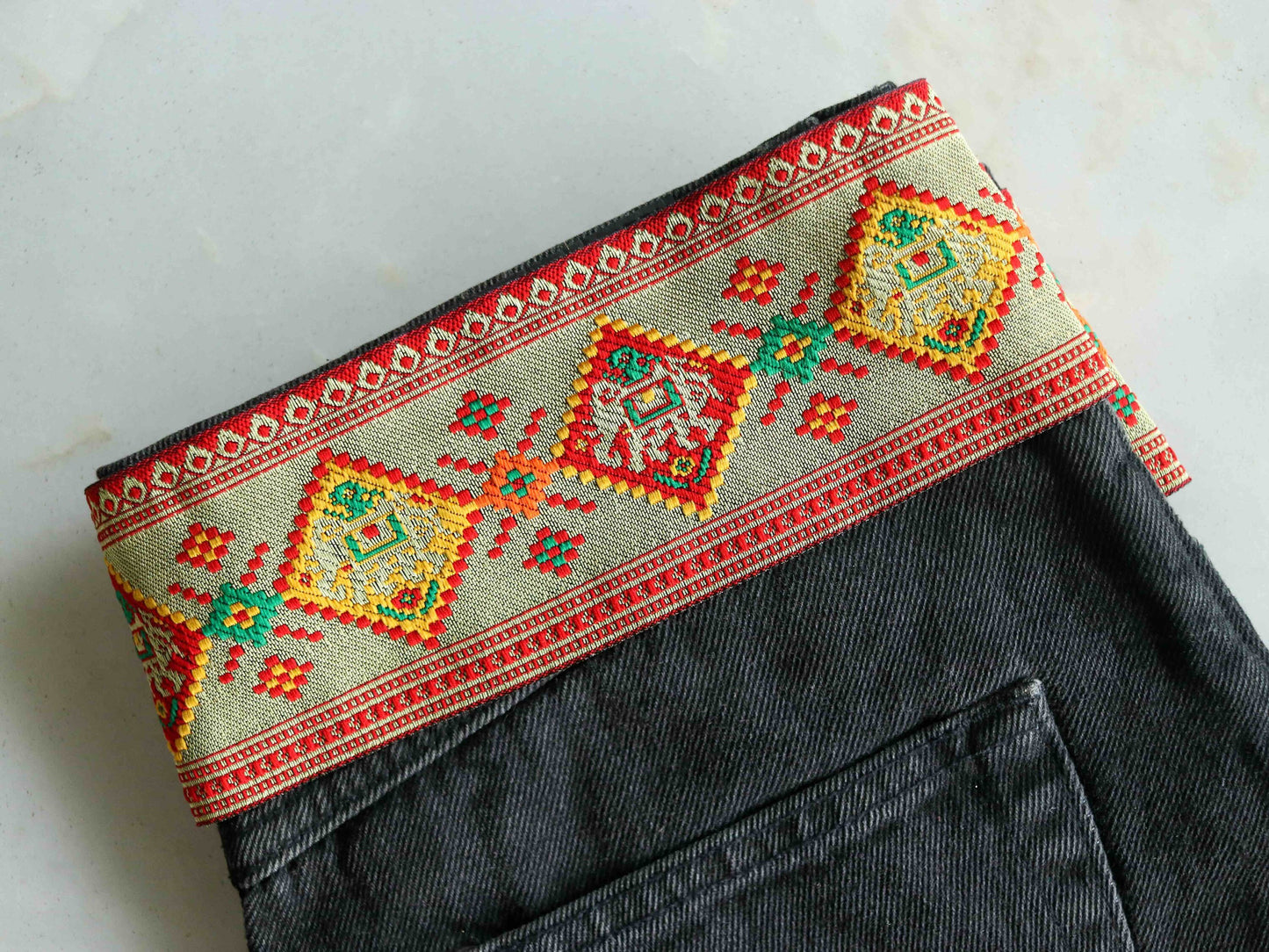 Red Gold Elephant Jacquard Trim,Brocade Patola Border,Indian Brocade Lace,Red Gold Animal Floral Trim,Red Saree Border,Price/mtr