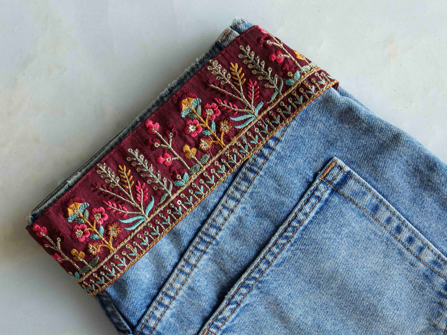 Maroon Pink Floral Embroidered Trim,Kashmir Embroidery,Burgundy Saree Border,Boho Red Rustic Lace,Indian Fabric Trim,Price/mtr