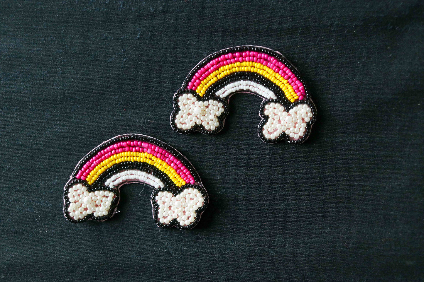 Multicolour Rainbow quirky beaded patch,Handmade playful boho quirky applique, Denim Sew-on patch