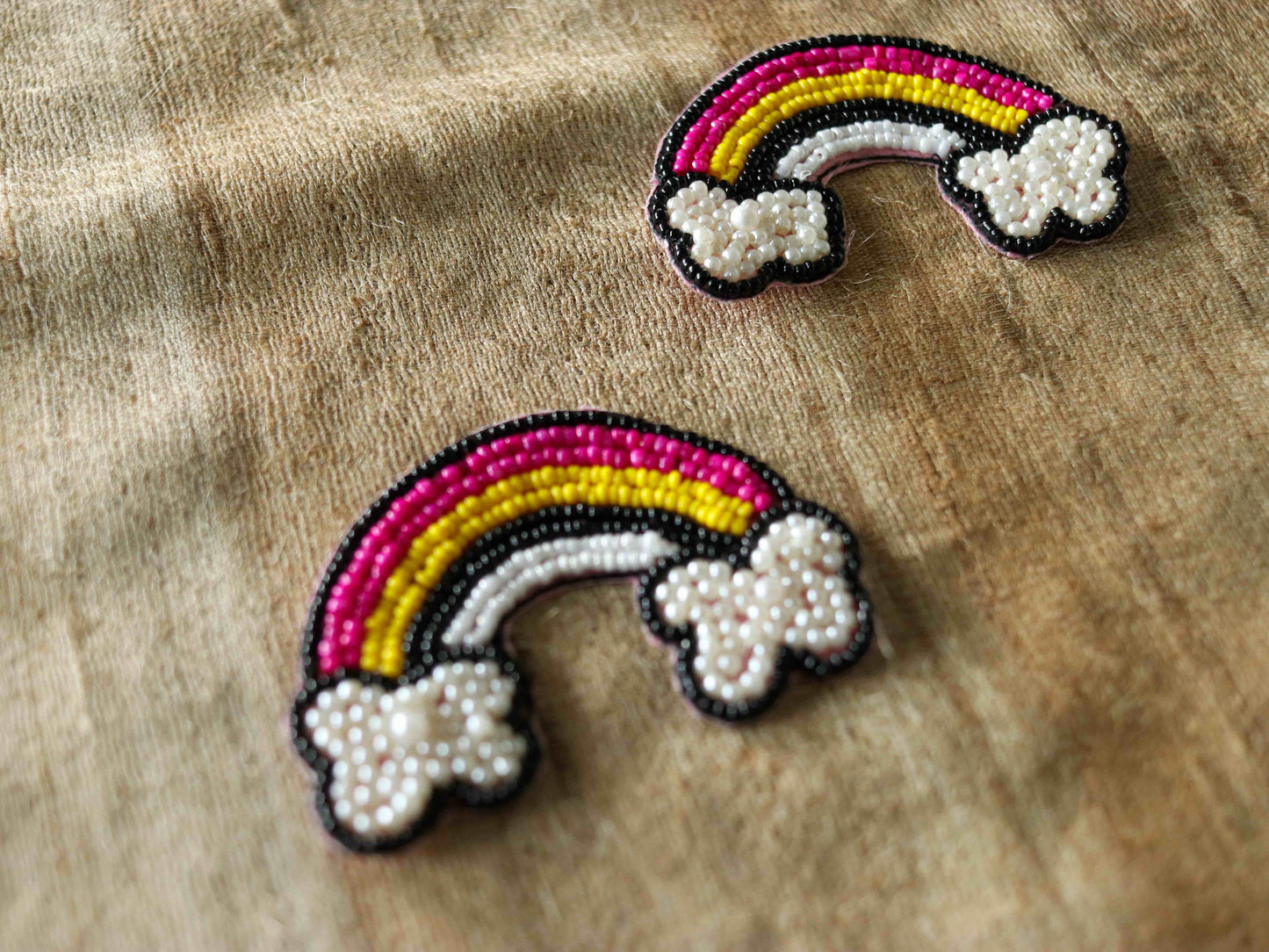 Multicolour Rainbow quirky beaded patch,Handmade playful boho quirky applique, Denim Sew-on patch