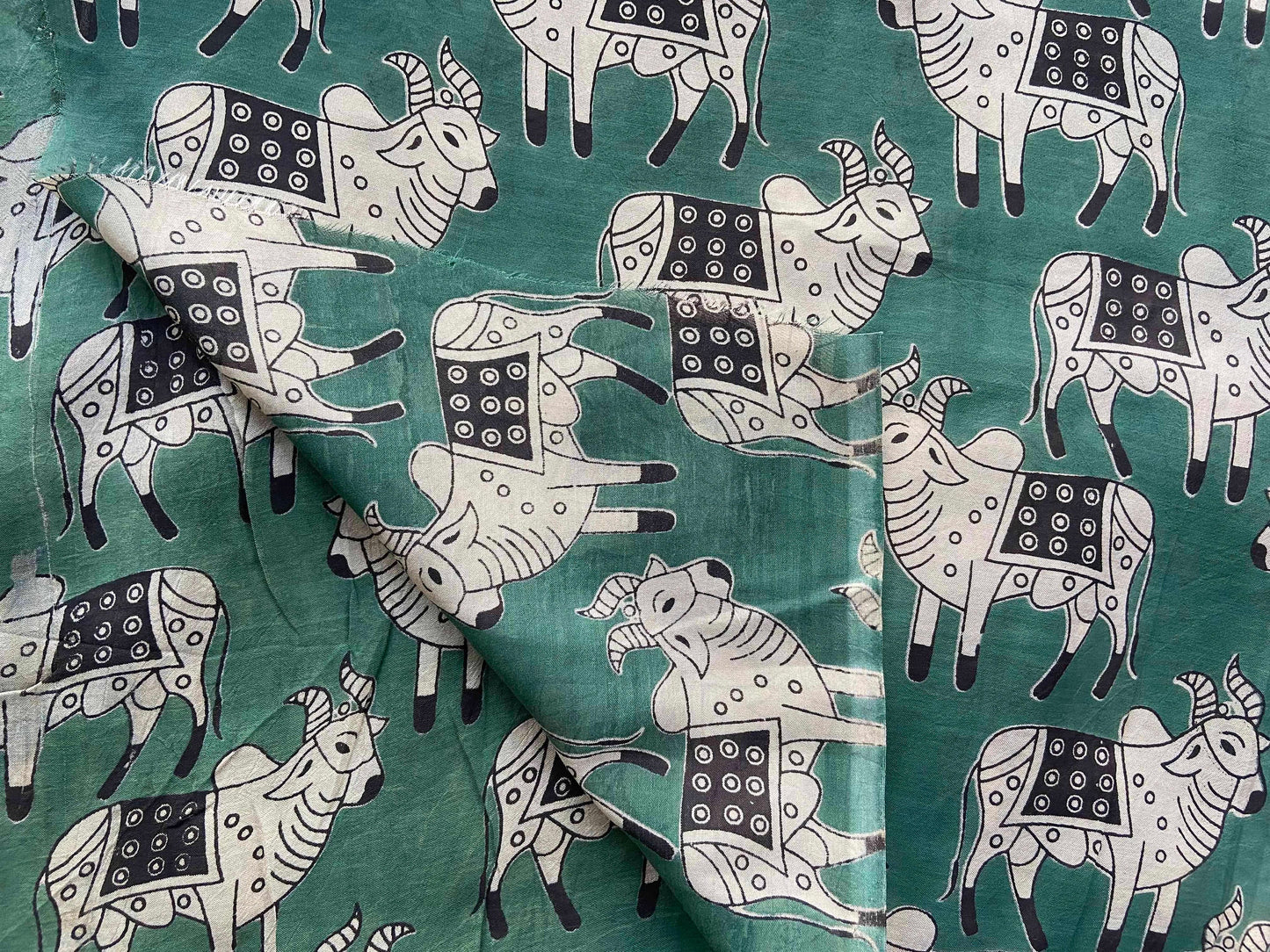 Indian Cow Green Print Fabric,Green White Animal Print,Quirky Indian Buffalo Cow Nursery Print Cotton,Home Décor Children's Quilting Fabric