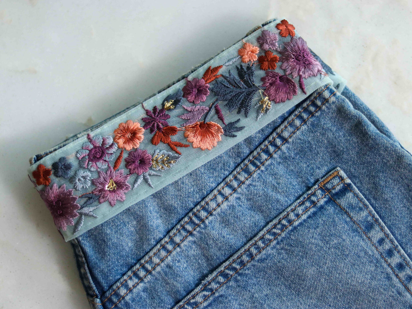 Blue Pink Floral Embroidered Trim,Blue Net Floral Border,Pastel Floral Net Lace,Indian Fabric Trim,Saree Border,インド刺繍リボン, Price/mtr