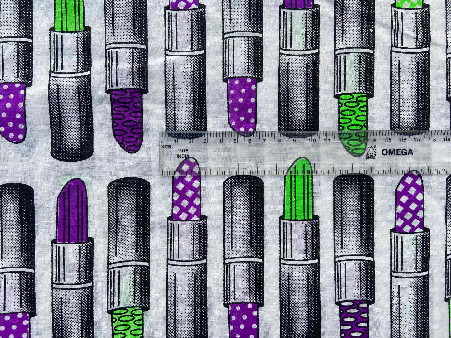 Quirky Lipstick Digital Print Fabric,White Purple Fun Print,Quirky Cosmetic Make-up Print Dobby Cotton,Home Décor Children's Quilting Fabric