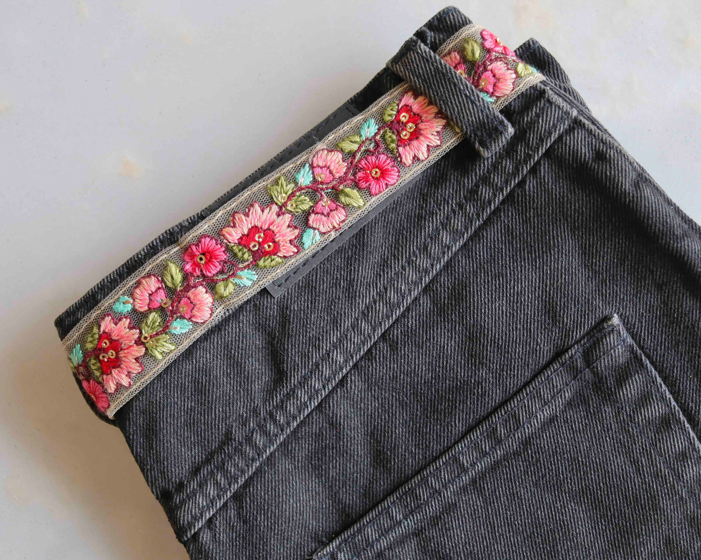 Pink Peach Floral Embroidered Trim,Indian Fabric Net Border,Peach Net Lace,Parsi Embroidery Border,Floral Saree Border,Price/mtr, インド刺繍リボン