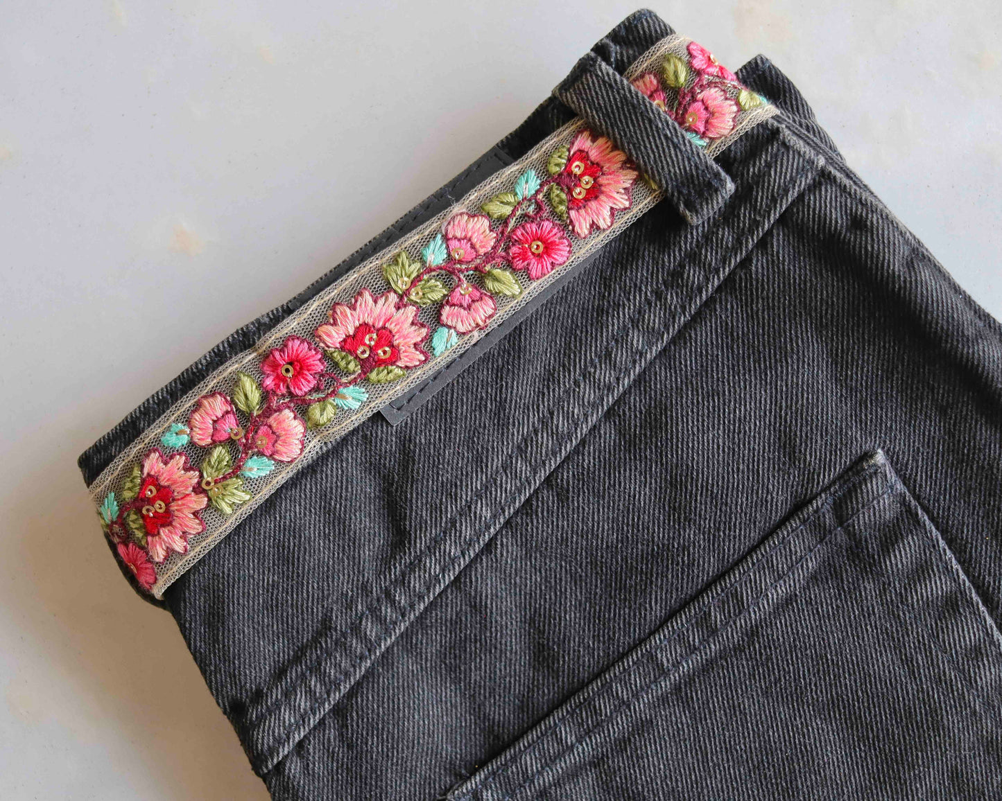 Pink Peach Floral Embroidered Trim,Indian Fabric Net Border,Peach Net Lace,Parsi Embroidery Border,Floral Saree Border,Price/mtr, インド刺繍リボン