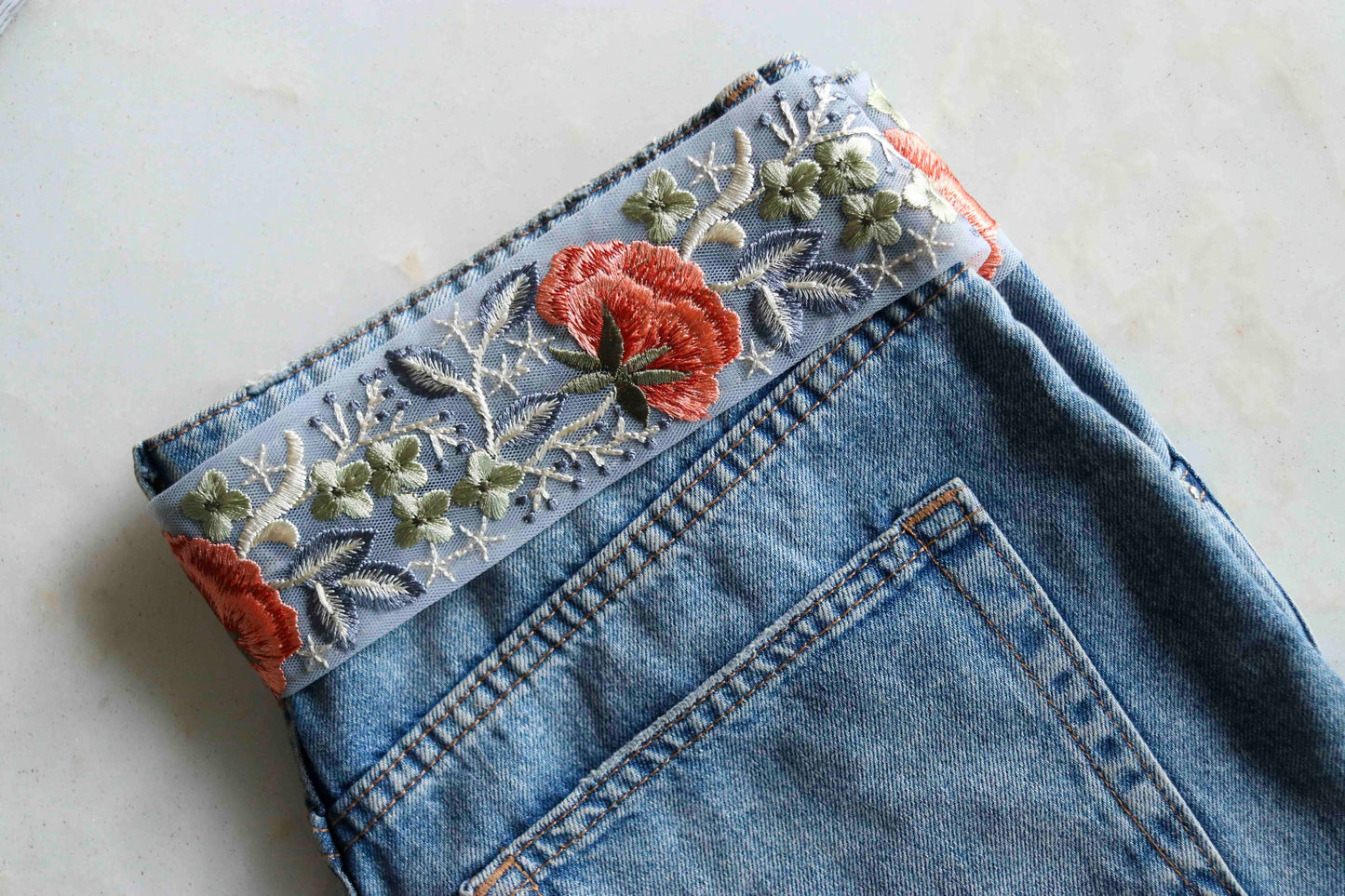 Grey Peach Floral Embroidered Trim,Peach Mint Grey Net Floral Border,Blue Net Lace,Indian Fabric Trim,Saree Border,Price/mtr, インド刺繍リボン