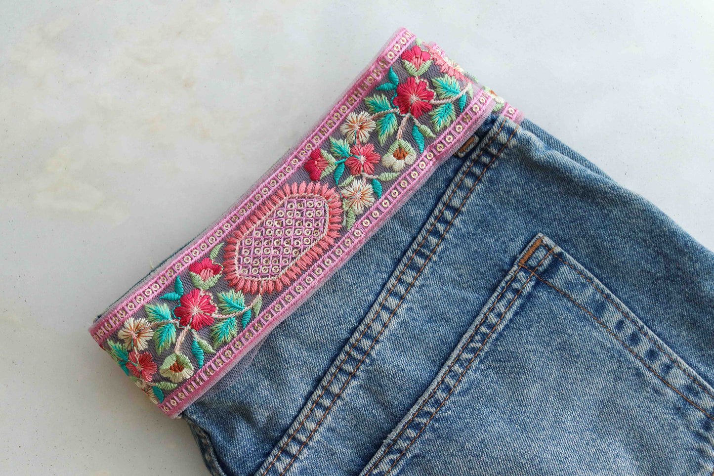 Pink Floral Sequin Embroidered Trim,Pink on Pink Embroidered Net Border,Pink Square Net Lace,Indian Fabric Trim,Pink Saree Border,Price/mtr