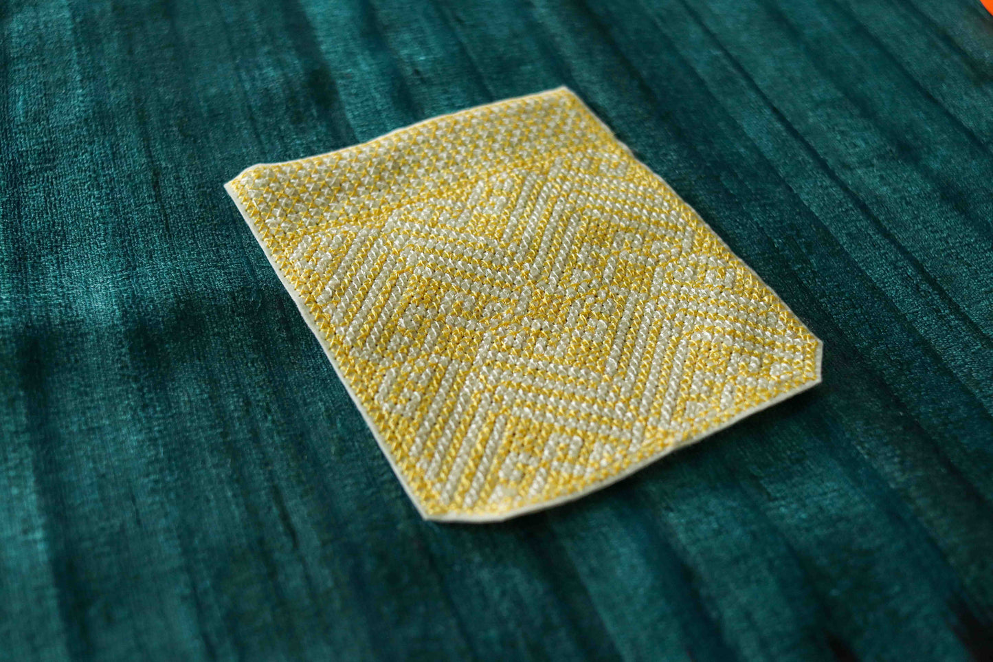 Boho Blue Yellow Pocket Patch, Handmade Indian Woven Pocket Applique, Blue Green Chevron Geometric Kitschy Patch, DIY Denim Jacket Patch