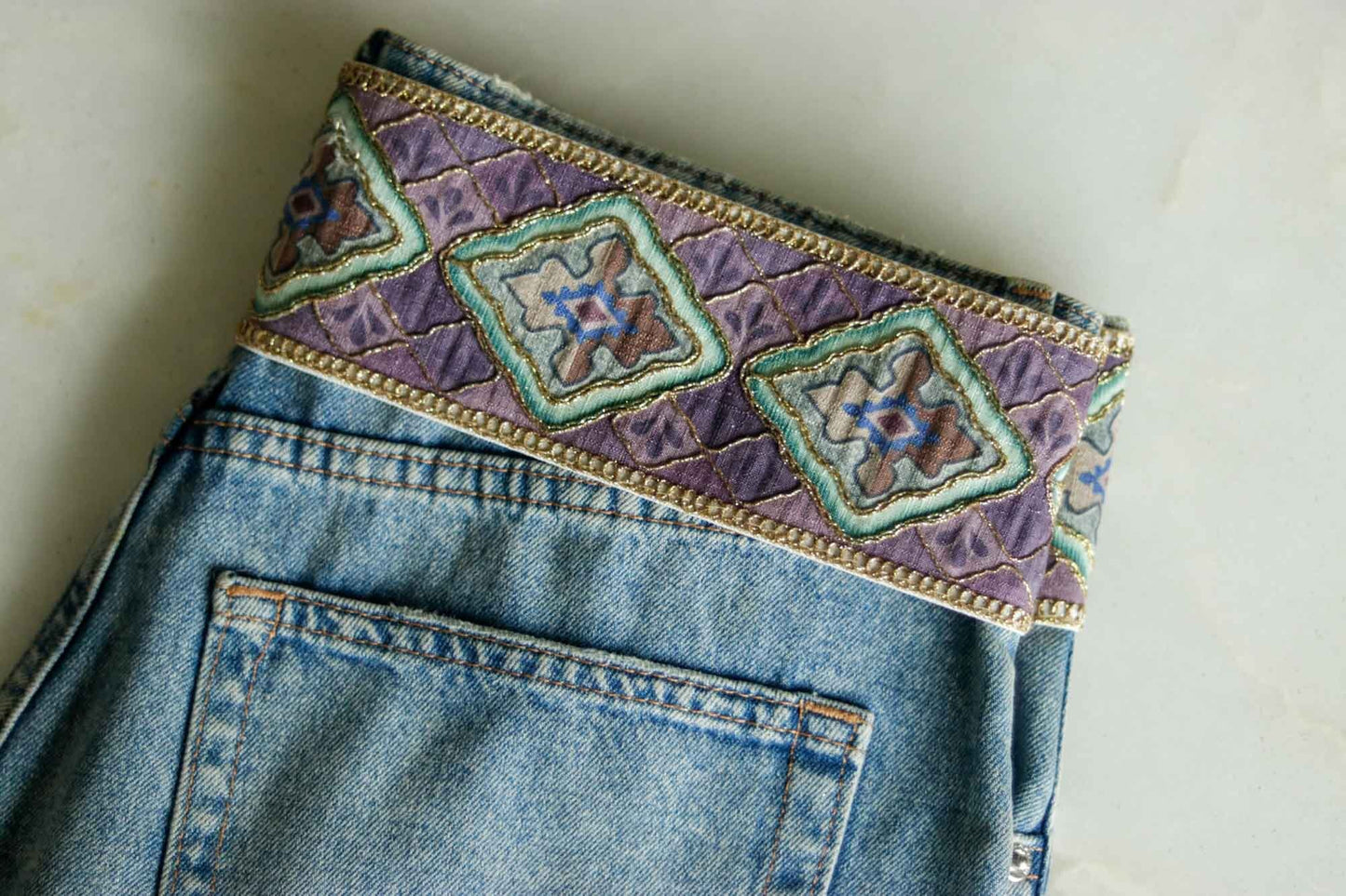 Boho Digital Print Floral Trim,Printed Patchwork Border,Lavender Purple Green Floral Border,Indian Khichdi Floral Saree Border,Price/mtr