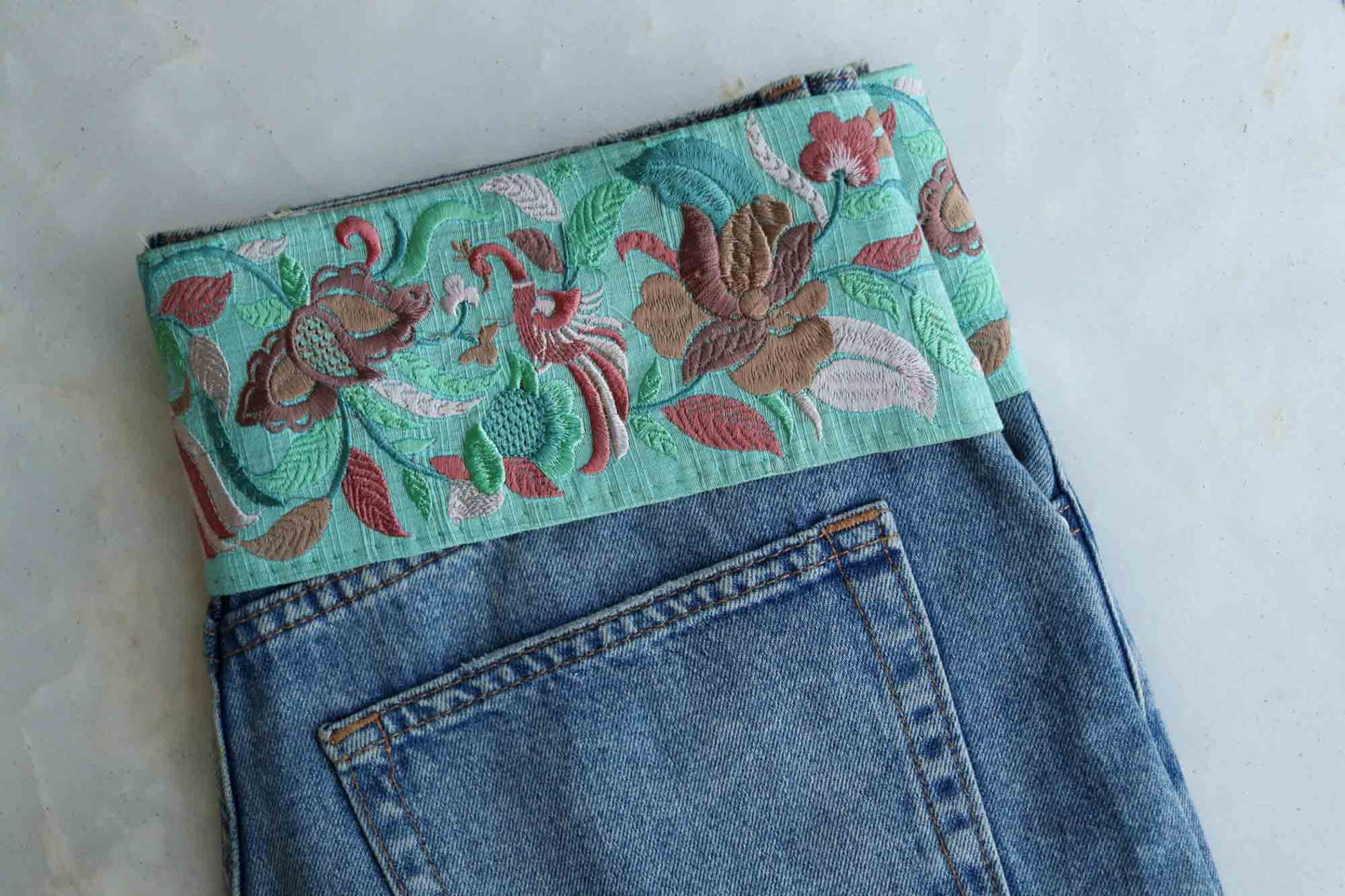 Green Pink Bird Embroidered Trim,Floral Mint Green Peacock Border,Pastel Green Lavender Floral Lace,Pink Floral Bird Saree Border,Price/mtr