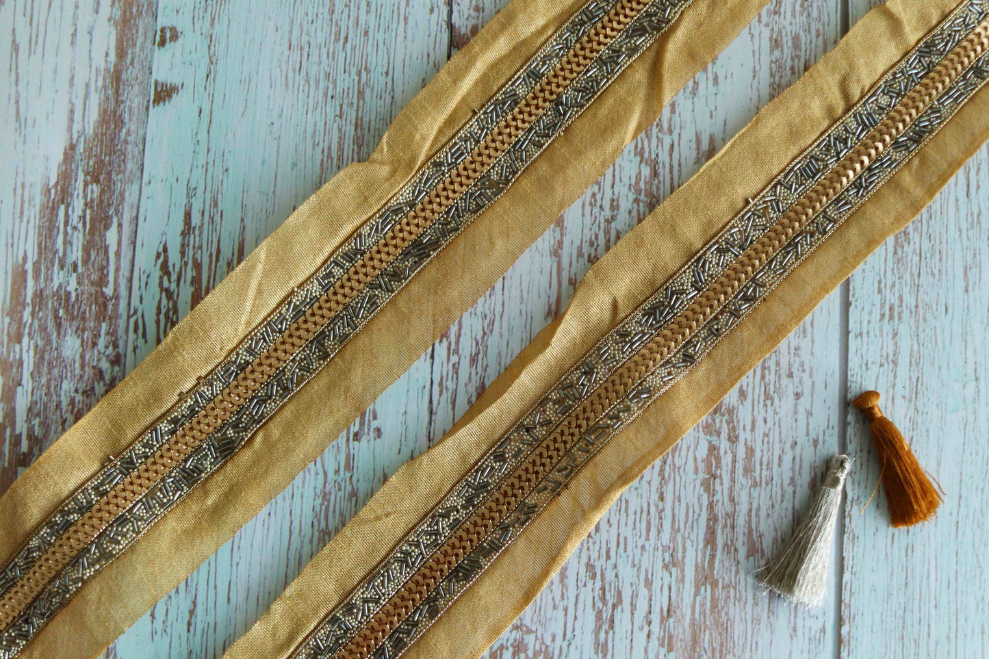 Silver Gold Beaded Handmade Trim, Cutdana Bugle Beads Narrow Border,Silver Gold Fringe Lace,Indian Fabric Trim,Price/mtr