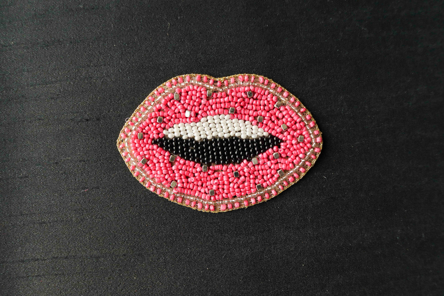 Pink Embroidered Lips Quirky Patch,Handmade Pink Kiss applique, Colourful Pink Smile fabric patch,Boho Easy DIY Patch