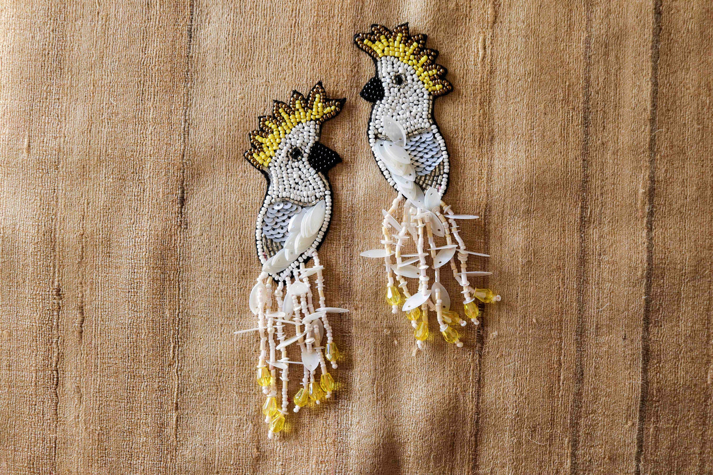 White Sequin Beaded Bird Patch, Handmade Embroidered Hoopoe applique, White exotic bird patch, Costume Denim Patch, DIY Sew on Applique