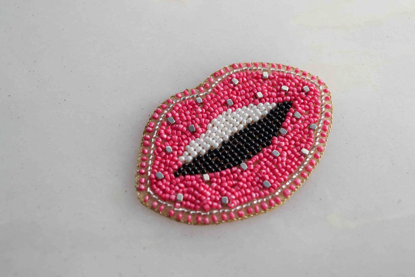 Pink Embroidered Lips Quirky Patch,Handmade Pink Kiss applique, Colourful Pink Smile fabric patch,Boho Easy DIY Patch