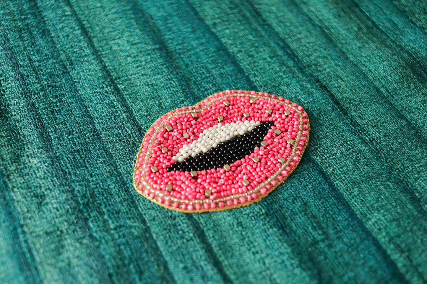 Pink Embroidered Lips Quirky Patch,Handmade Pink Kiss applique, Colourful Pink Smile fabric patch,Boho Easy DIY Patch