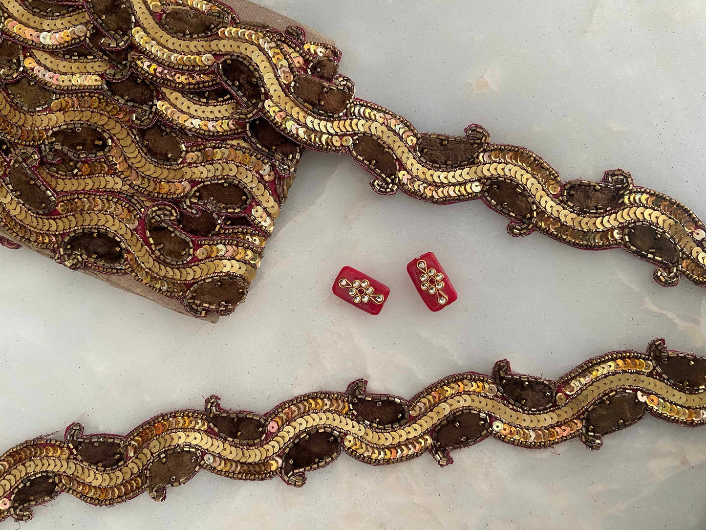 Vintage Paisley Gold Sequin Trim,Indian Handmade Embroidered Old Gold Floral Lace, Gold Lace,Bridal Saree Border,Designer Trim,Price/mtr