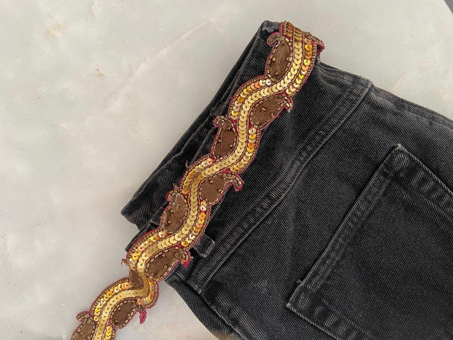 Vintage Paisley Gold Sequin Trim,Indian Handmade Embroidered Old Gold Floral Lace, Gold Lace,Bridal Saree Border,Designer Trim,Price/mtr