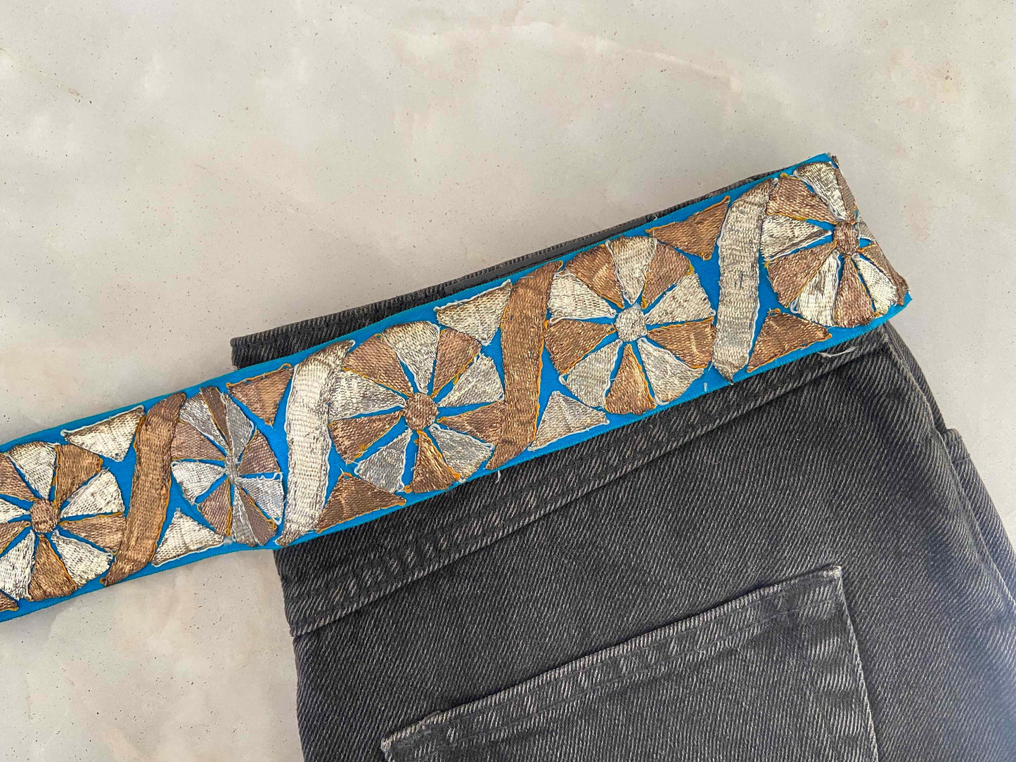 Vintage Blue Gold Gota Trim,Handmade Silver Gold Embroidered Border,Blue Gota Patti Lace,Bridal Saree Border,Indian Fabric Trim,Price/mtr