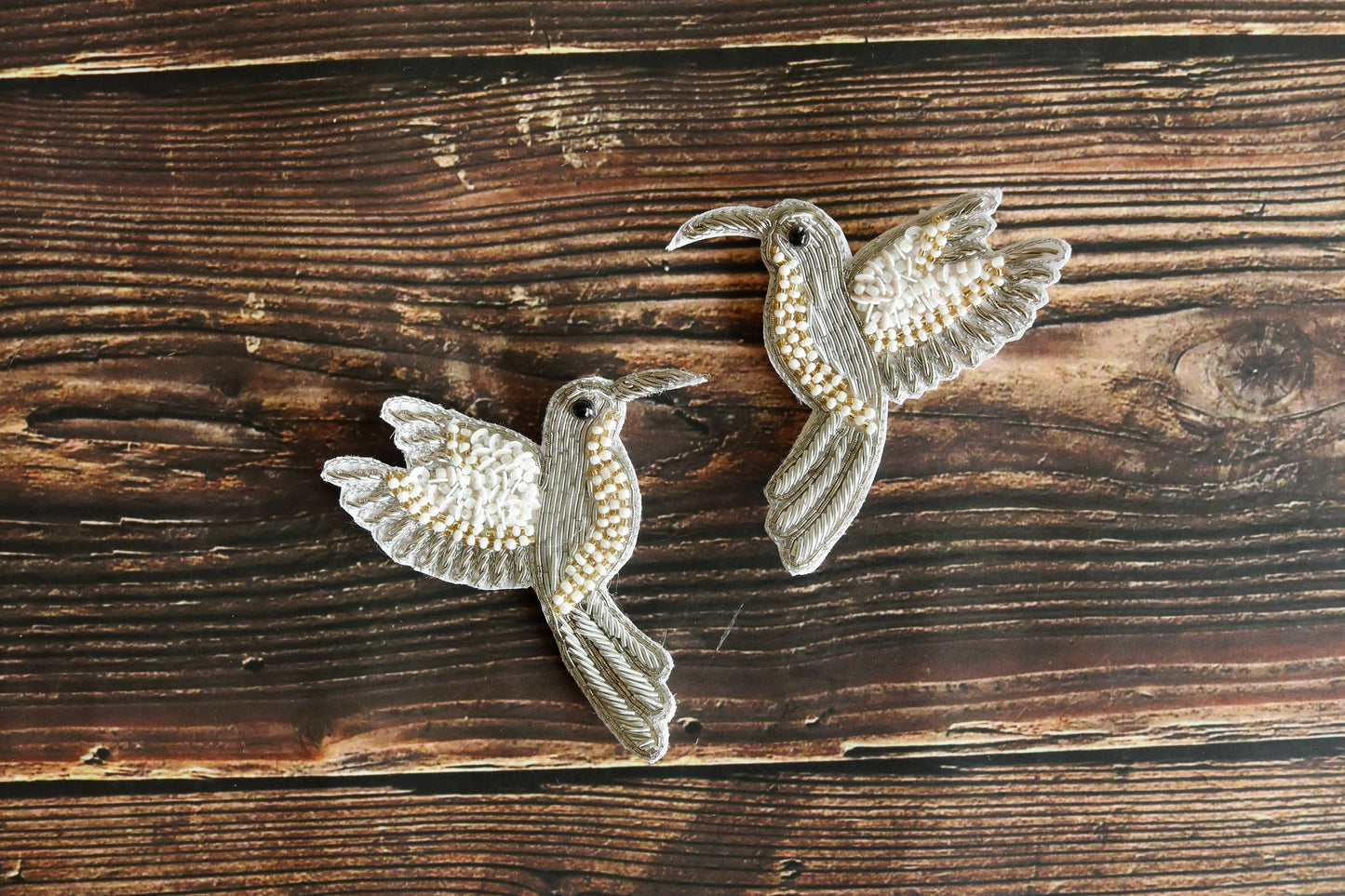 Silver White Bird embroidered patch,Handmade Beaded applique, Silver bird patch,Costume Denim Patch,Sew on Applique, DIY Patch