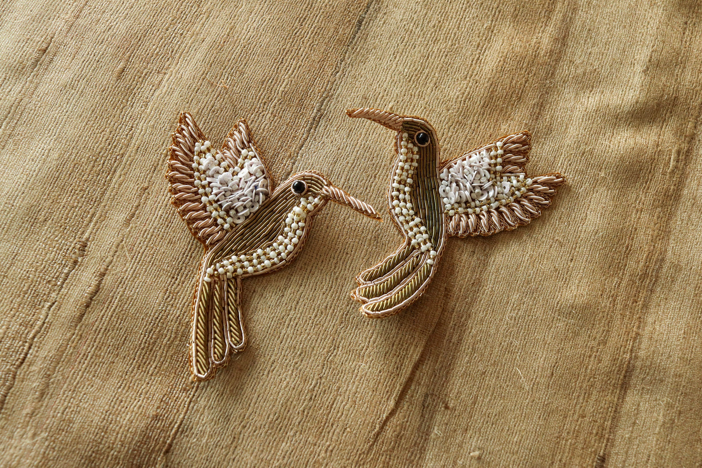 Gold White Bird embroidered patch,Handmade Beaded applique, Gold bird patch,Costume Denim Patch,Sew on Applique, DIY Patch