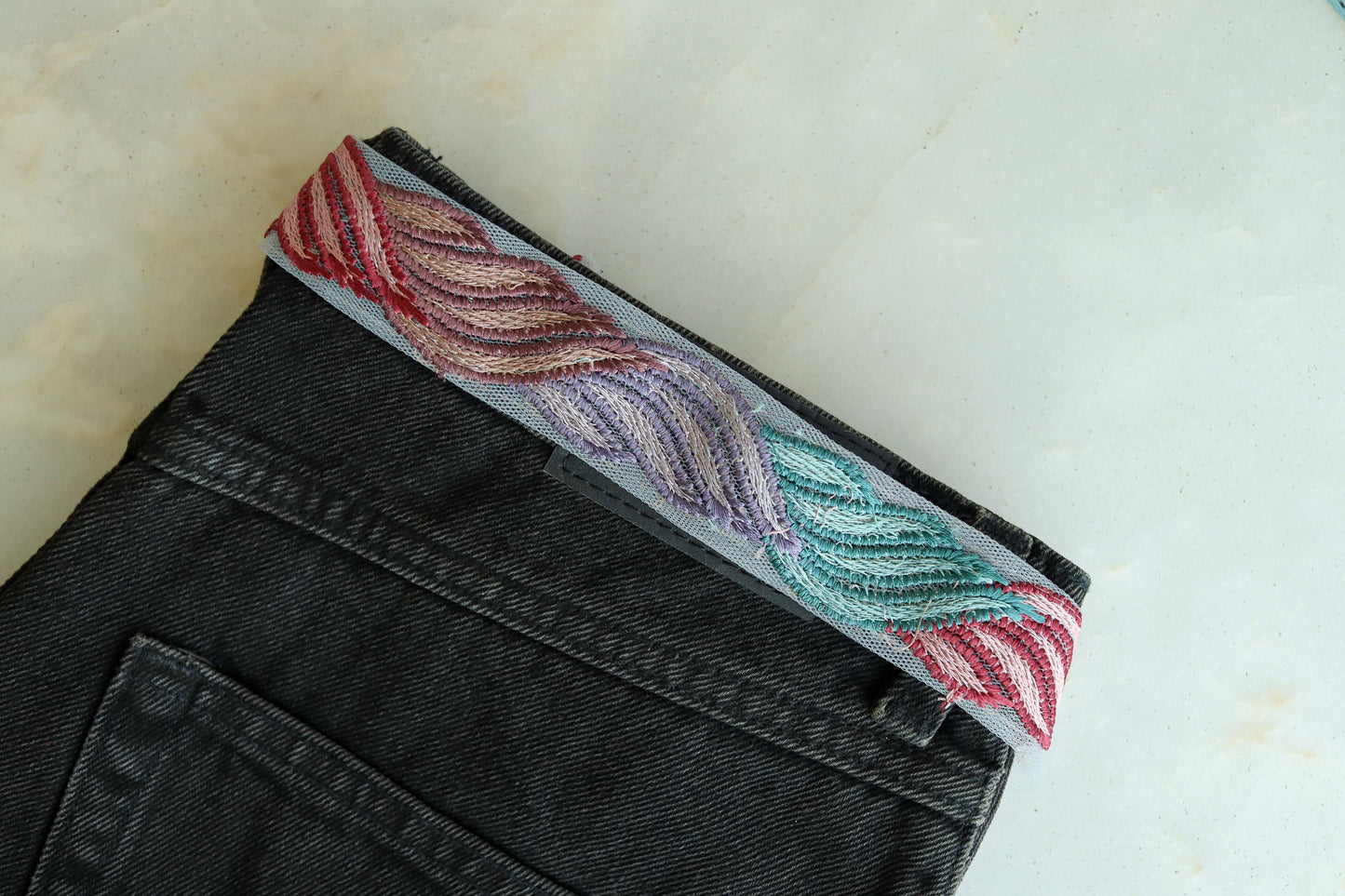 Pastel Pink Braid Embroidered Trim, Net Indian Border, Teal Purple Lavender Twine Net Lace, Boho Hippie Saree Border, インド刺繍リボン, Price/mtr