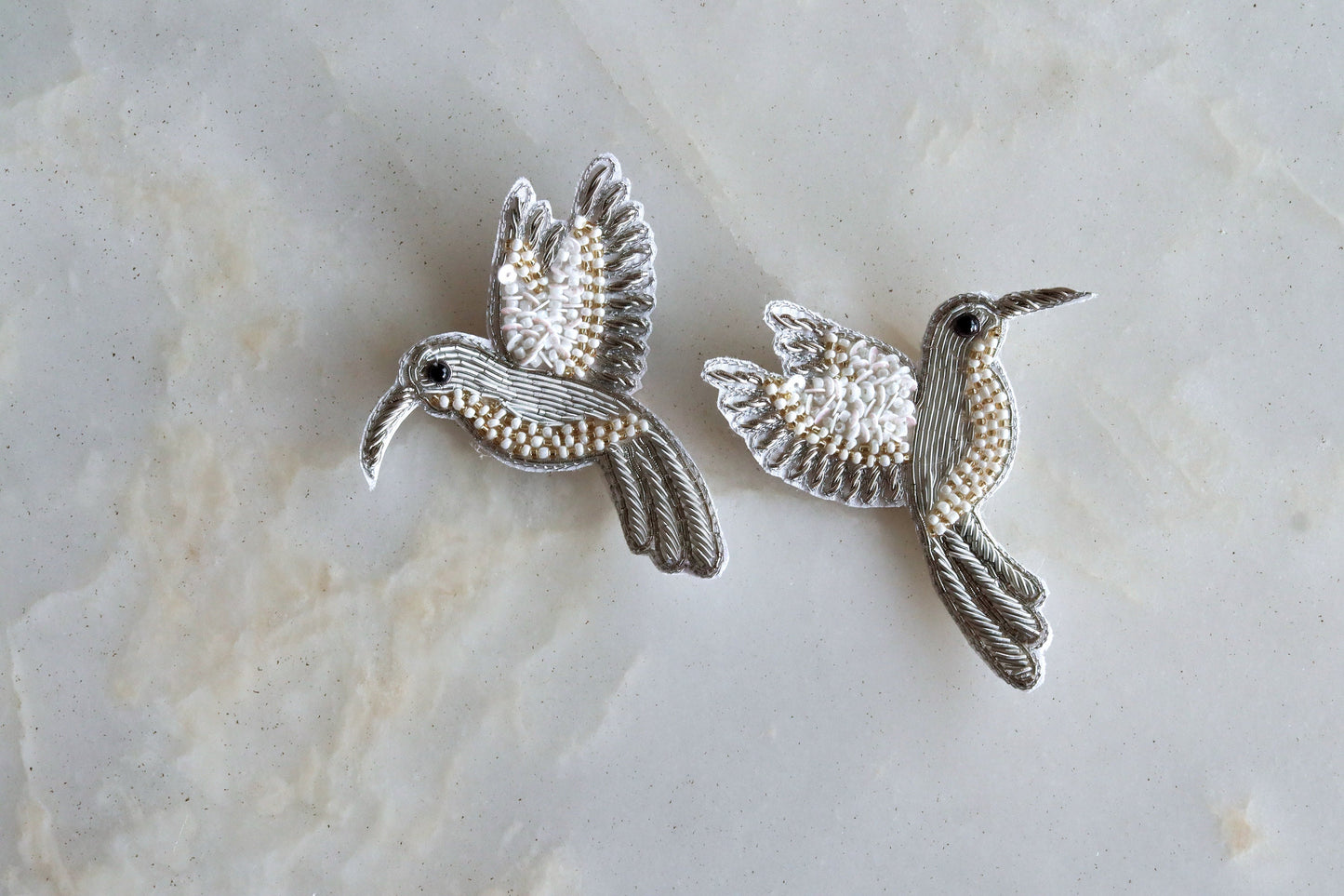 Silver White Bird embroidered patch,Handmade Beaded applique, Silver bird patch,Costume Denim Patch,Sew on Applique, DIY Patch