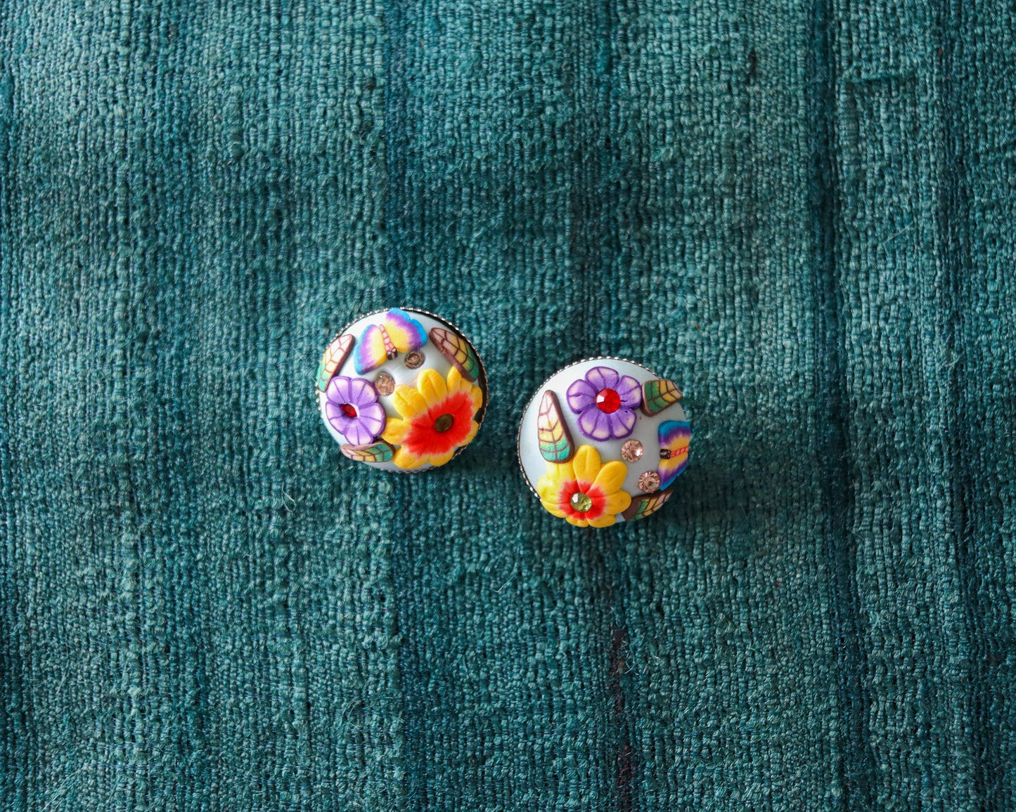 Light Blue Green Floral Buttons, Handmade Cute Quirky Resin Buttons, 3D Miniature Floral Charms, Jacket Tote Bag Sherwani Buttons, 2 pcs