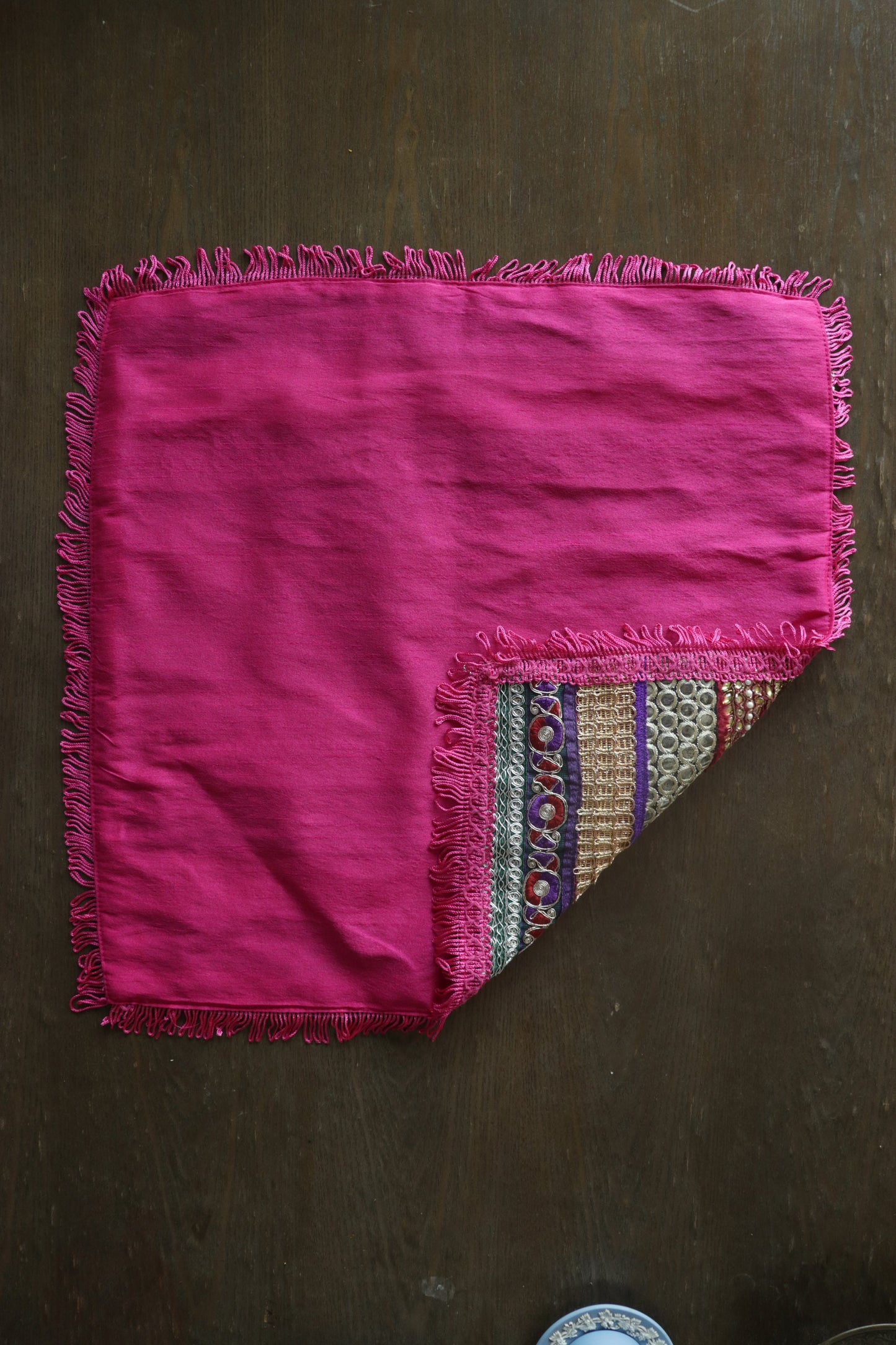 Boho Handmade Pink Net PlaceMat,Kitschy Indian Table Décor,Upcycled Trims Borders Table Mat,Prayer Mat,Embroidered Lace Tapestry,Price/pc