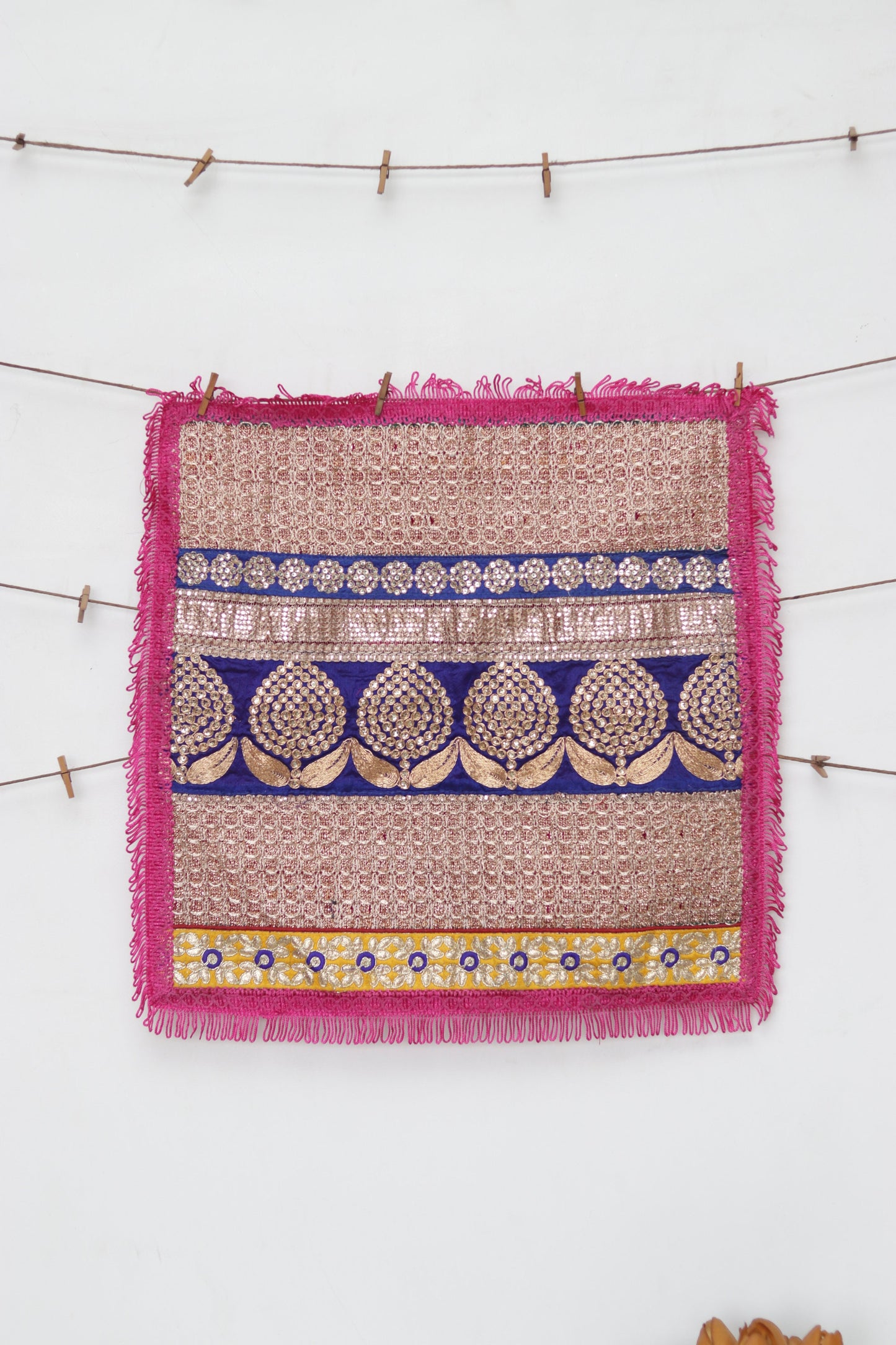 Boho Handmade Pink Net PlaceMat,Kitschy Indian Table Décor,Upcycled Trims Borders Table Mat,Prayer Mat,Embroidered Lace Tapestry,Price/pc