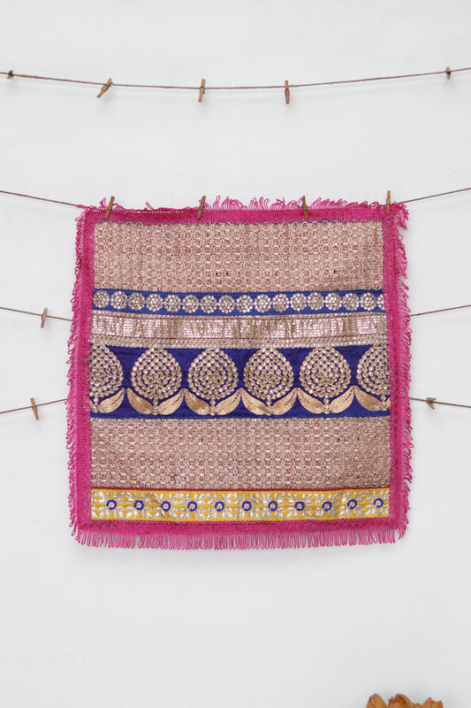 Boho Handmade Pink Net PlaceMat,Kitschy Indian Table Décor,Upcycled Trims Borders Table Mat,Prayer Mat,Embroidered Lace Tapestry,Price/pc