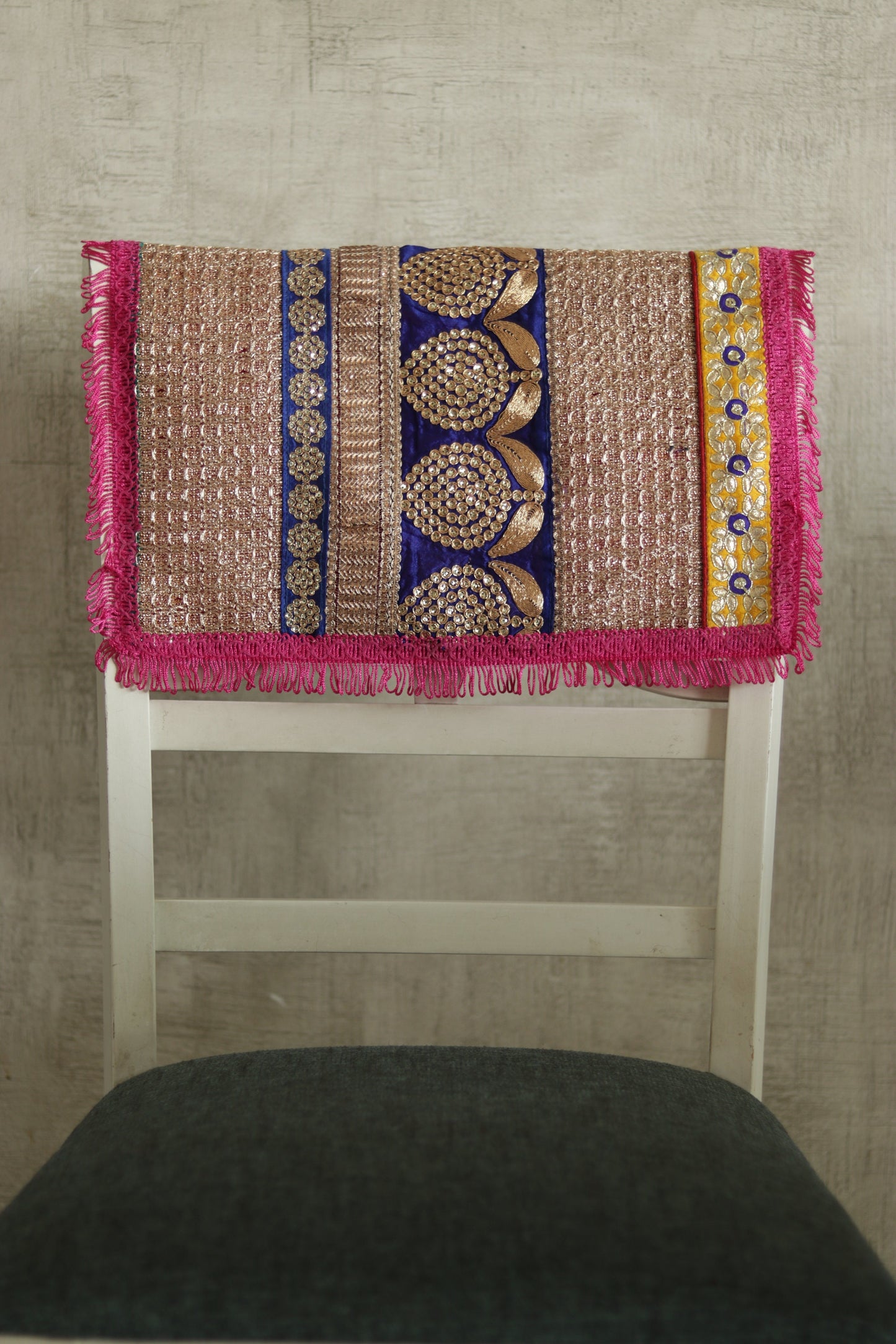 Boho Handmade Pink Net PlaceMat,Kitschy Indian Table Décor,Upcycled Trims Borders Table Mat,Prayer Mat,Embroidered Lace Tapestry,Price/pc