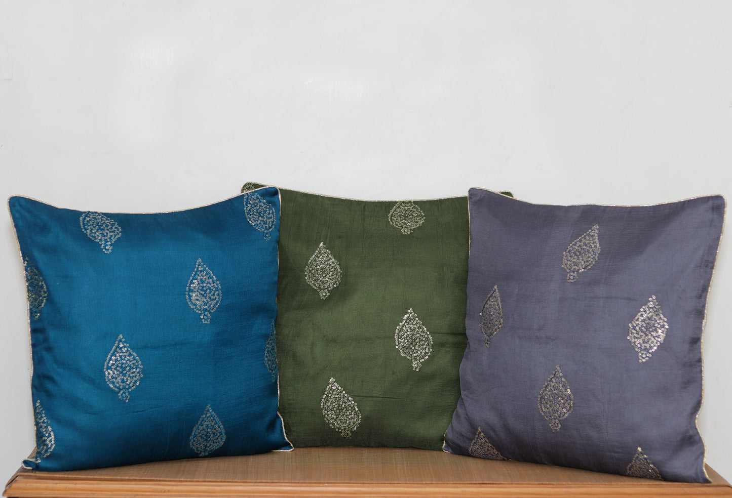 Divya – Grey Gold Cushion Cover,Handmade Grey Sequin Cushion,Festive Home Décor,Embroidered Grey Sham,Indian Silk Designer Sham,Price/pc