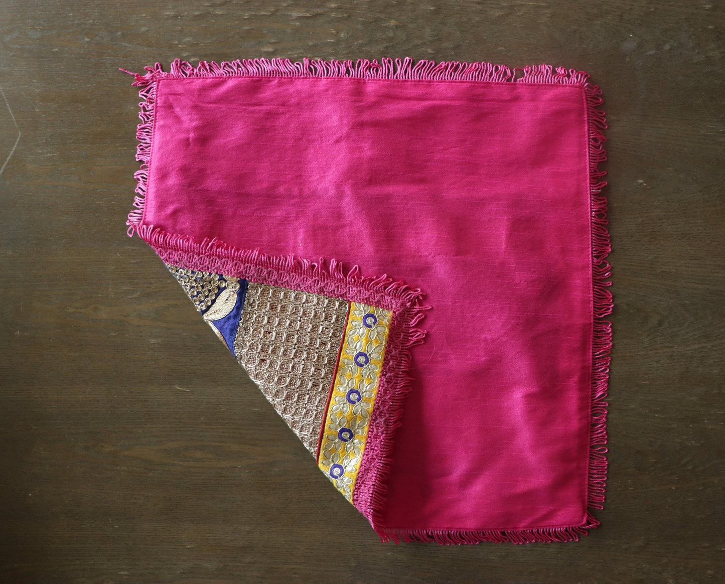 Boho Handmade Pink Net PlaceMat,Kitschy Indian Table Décor,Upcycled Trims Borders Table Mat,Prayer Mat,Embroidered Lace Tapestry,Price/pc