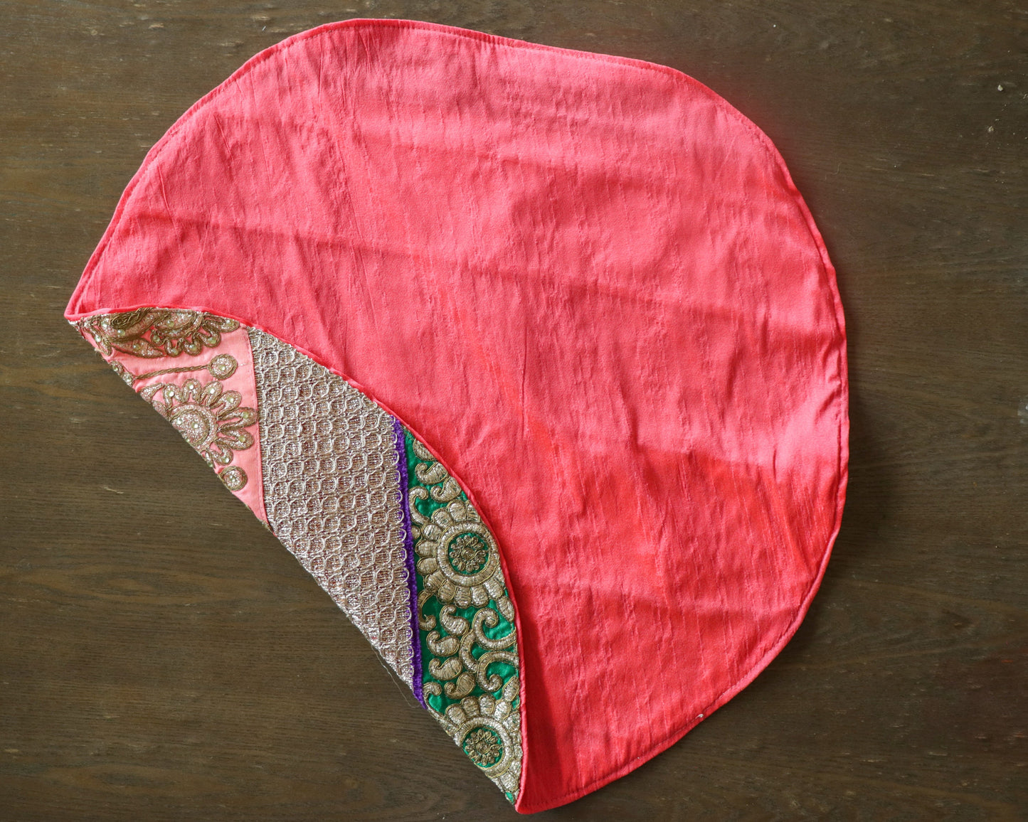 Boho Handmade Pink Gold PlaceMat,Kitschy Indian Table Décor,Upcycled Trims Borders Table Mat,Embroidered Lace Tapestry,Price/pc