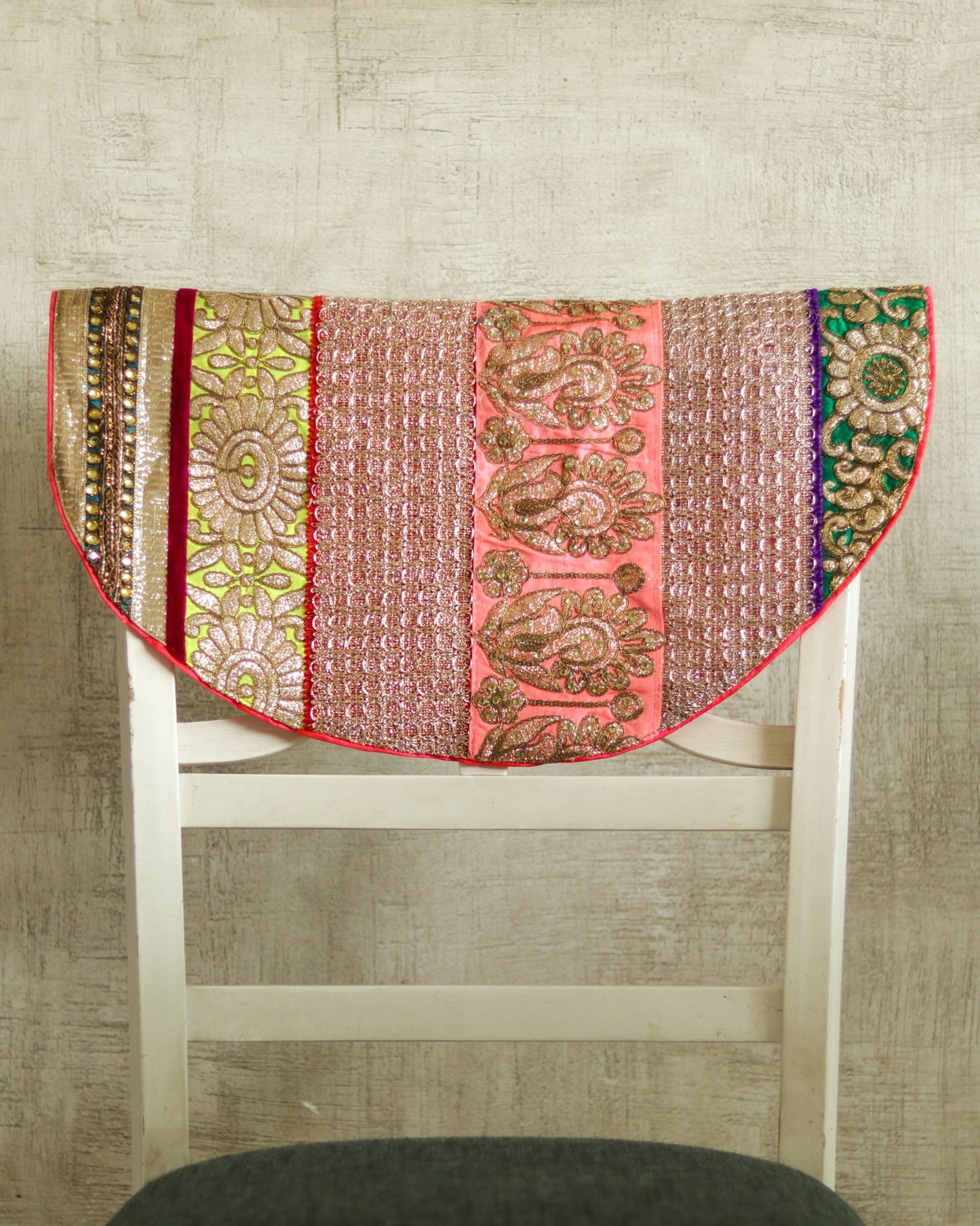 Boho Handmade Pink Gold PlaceMat,Kitschy Indian Table Décor,Upcycled Trims Borders Table Mat,Embroidered Lace Tapestry,Price/pc