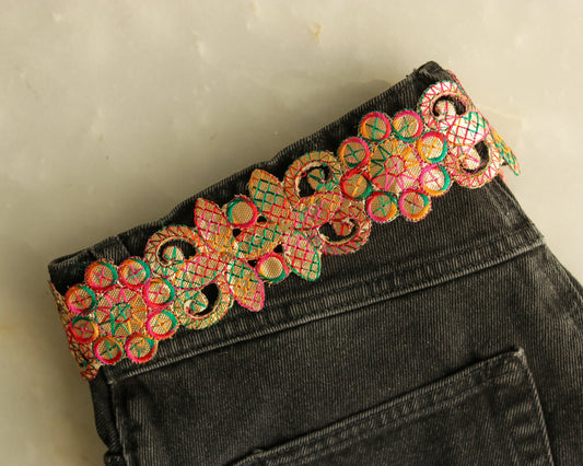 Red Gold Floral Cutwork Trim,Gold Gota Floral Border,Gold Floral Lace,Gota Cutwork Border,Bridal Saree Border,Designer Indian Trim,Price/mtr