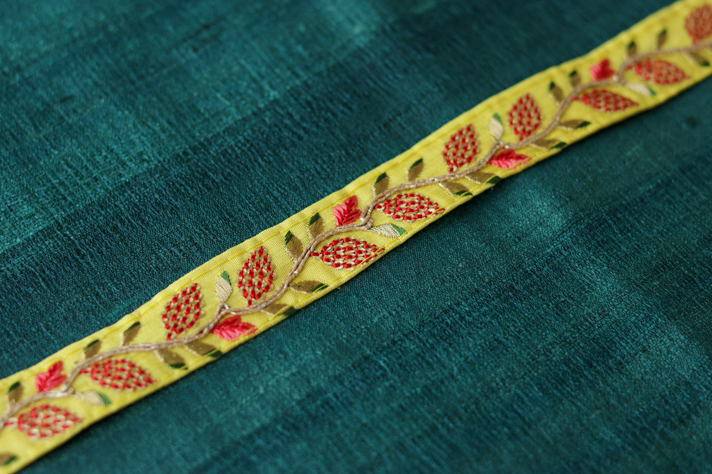 Yellow Red Floral Embroidered Trim,Yellow Floral Border,Floral Embroidery Lace,Yellow Red Gold Lace,Indian Trim,Yellow Saree Border,Price/mt