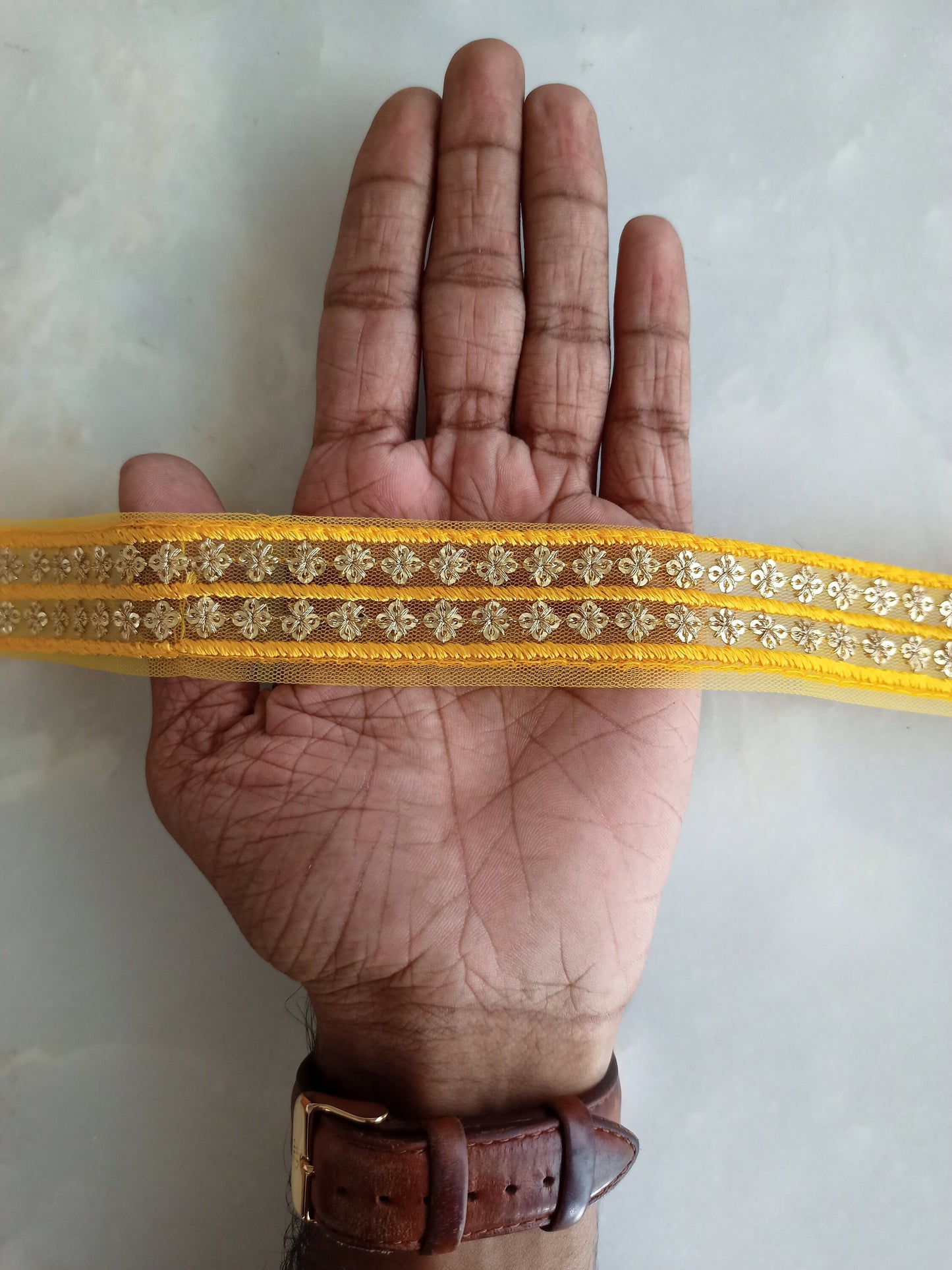 Yellow Net Floral Embroidered Trim,Yellow Gold Floral Border,Floral Embroidery Lace,Yellow Sequins Lace,Indian Yellow Saree Border,Price/mtr
