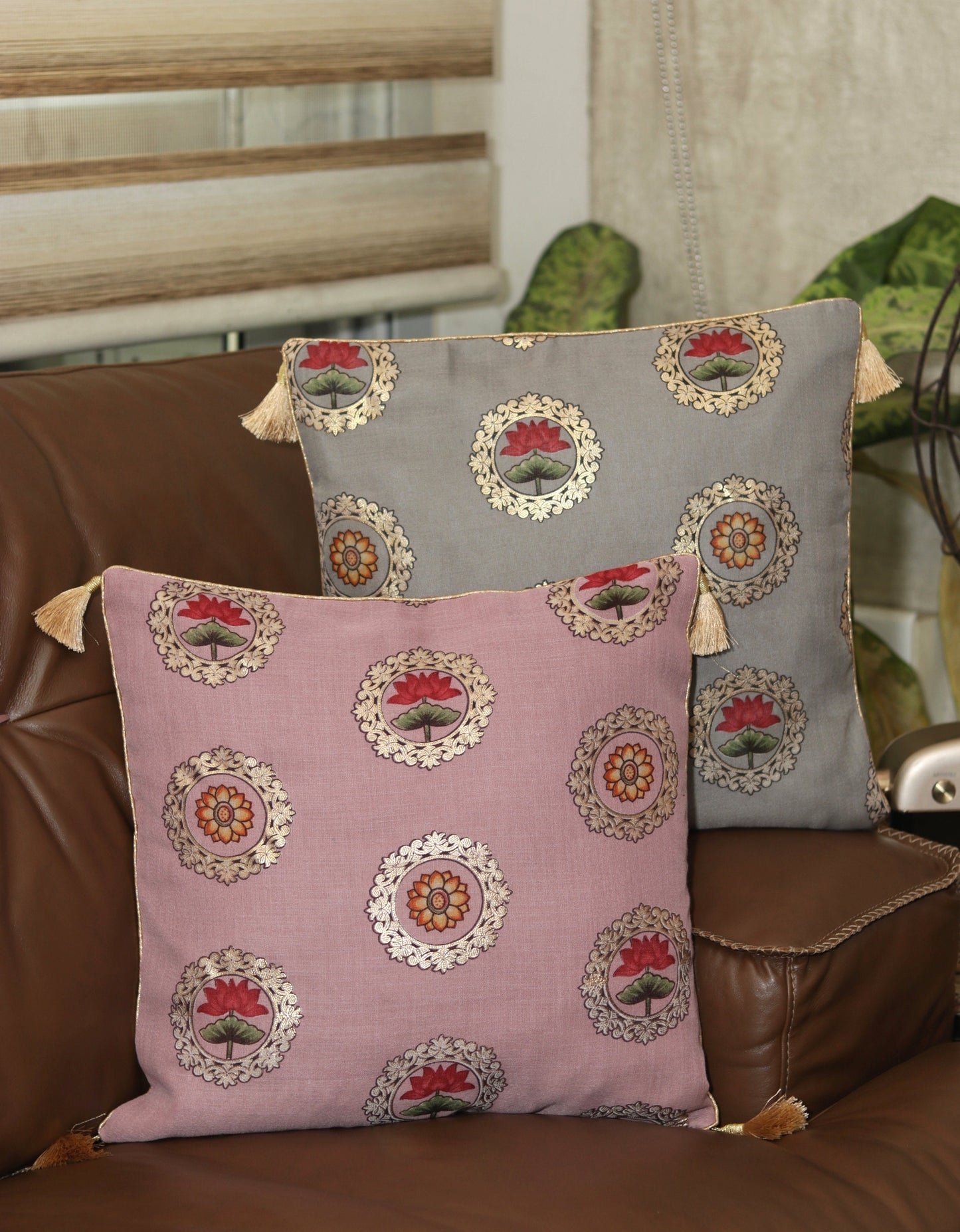 Navya – Pink Floral Cushion Cover,Handmade Pink Gold Cushion,Indian Festive Home Décor,Lotus Cushion,Pink Floral Sham,Designer Sham,Price/pc