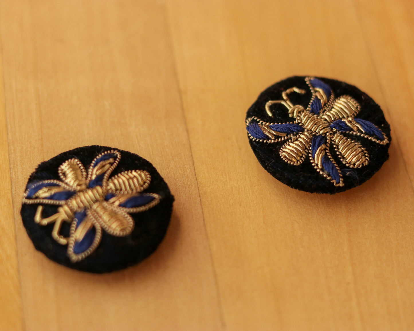 Black Blue Butterfly Velvet Button,Handmade Embroidered Button,Velvet Charm,Black Gold Butterfly Button,Sherwani Button,Wedding Button,2 pcs