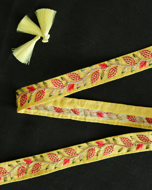 Yellow Red Floral Embroidered Trim,Yellow Floral Border,Floral Embroidery Lace,Yellow Red Gold Lace,Indian Trim,Yellow Saree Border,Price/mt