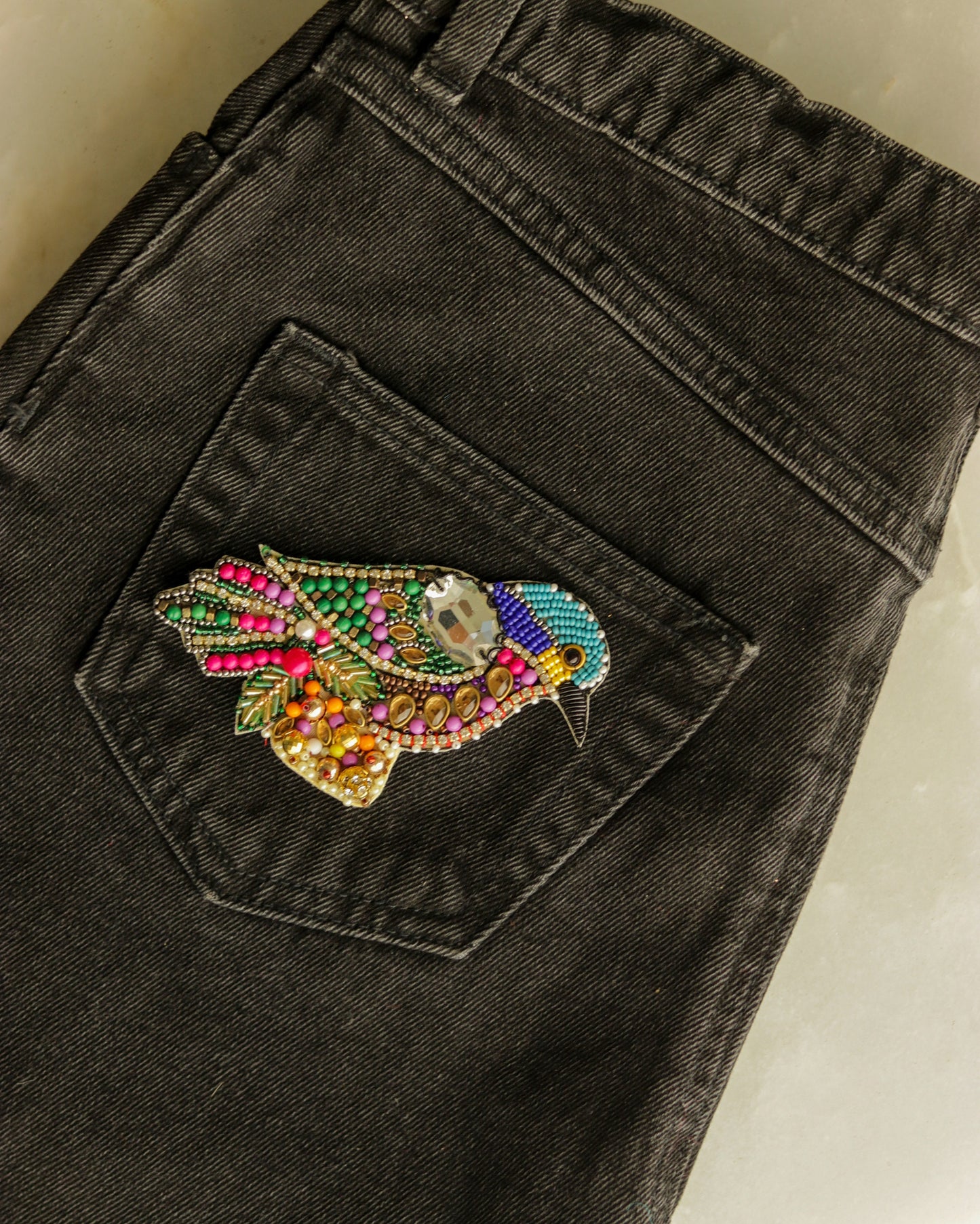 Multicolour Sparrow beaded embroidered patch,Handmade Beaded applique,Rainbow bird patch,Costume Denim Patch,Sew on Applique,DIY Patch