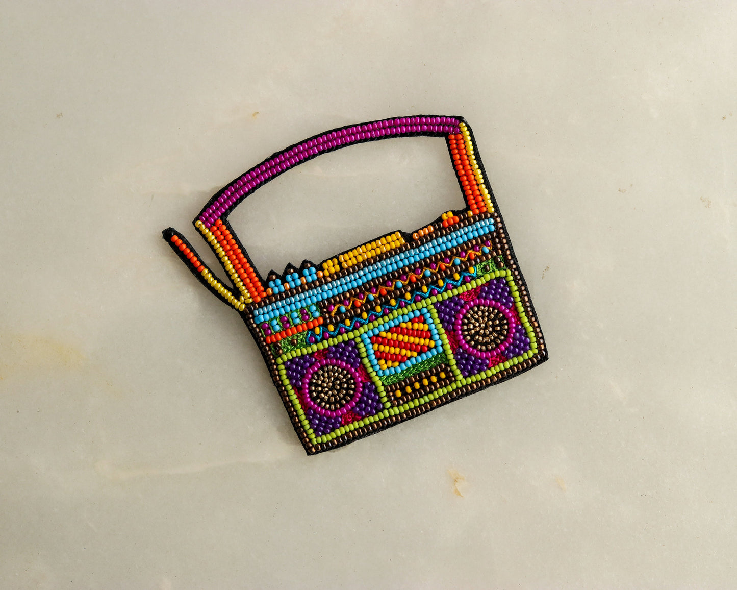 Radio beaded embroidered patch,Quirky Handmade Beaded applique,Boho patch,Vintage radio music applique,Costume Denim Patch,Sew on DIY Patch