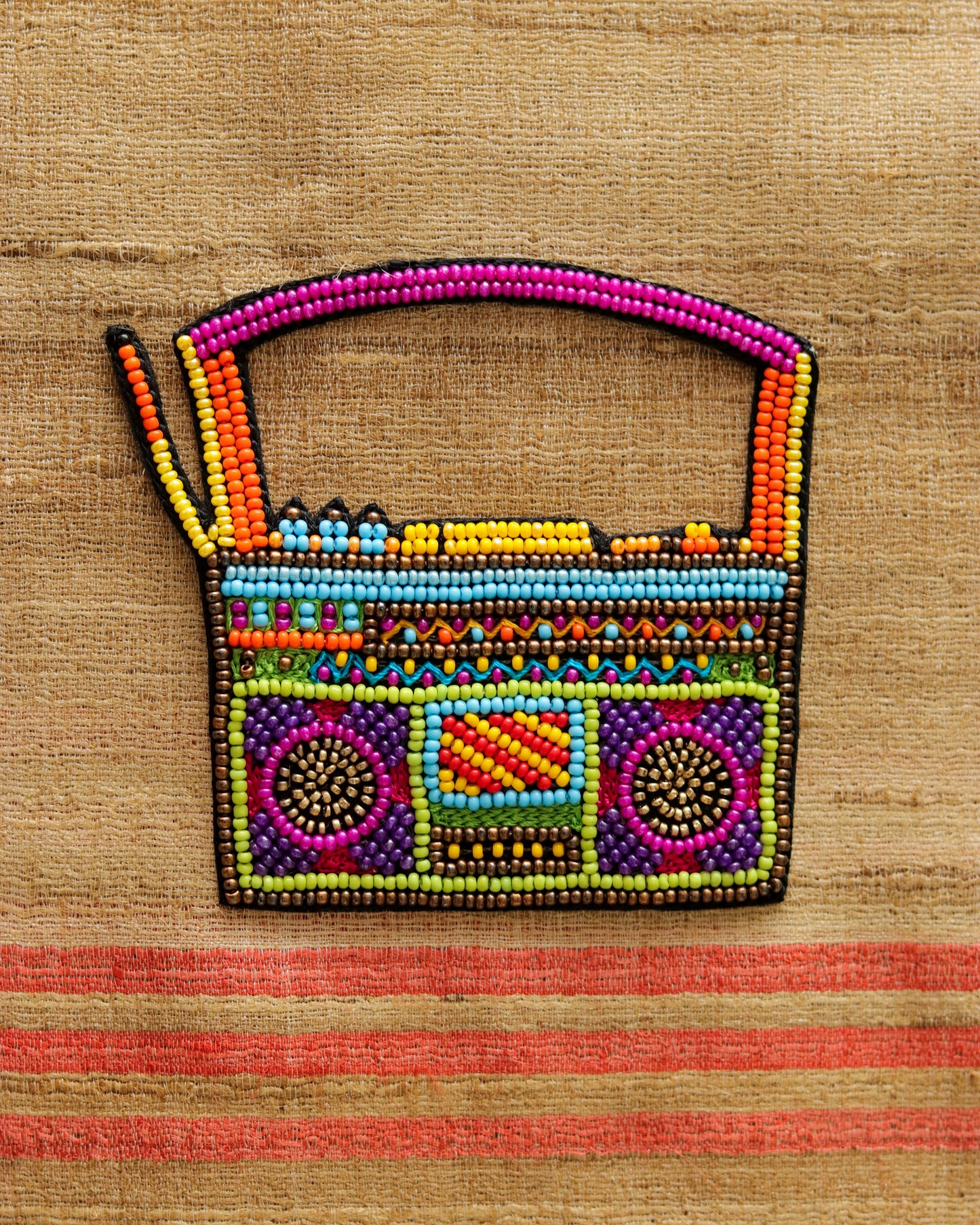 Radio beaded embroidered patch,Quirky Handmade Beaded applique,Boho patch,Vintage radio music applique,Costume Denim Patch,Sew on DIY Patch