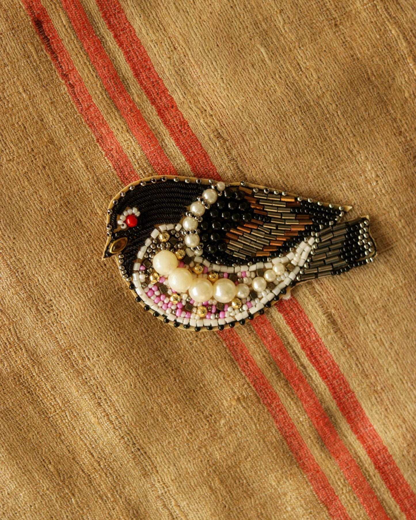 Black Sparrow beaded embroidered patch,Handmade beaded applique, Black white bird patch,Costume Denim Patch,Sew on applique,DIY Patch