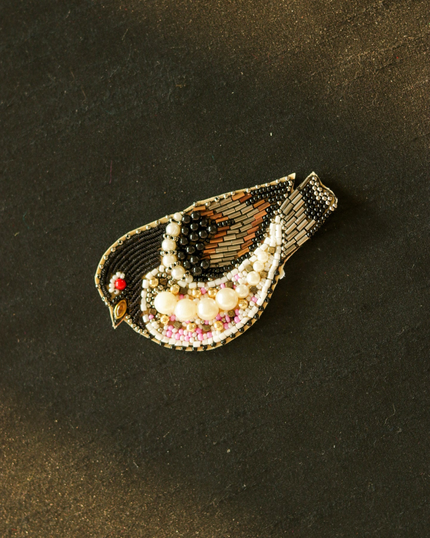 Black Sparrow beaded embroidered patch,Handmade beaded applique, Black white bird patch,Costume Denim Patch,Sew on applique,DIY Patch