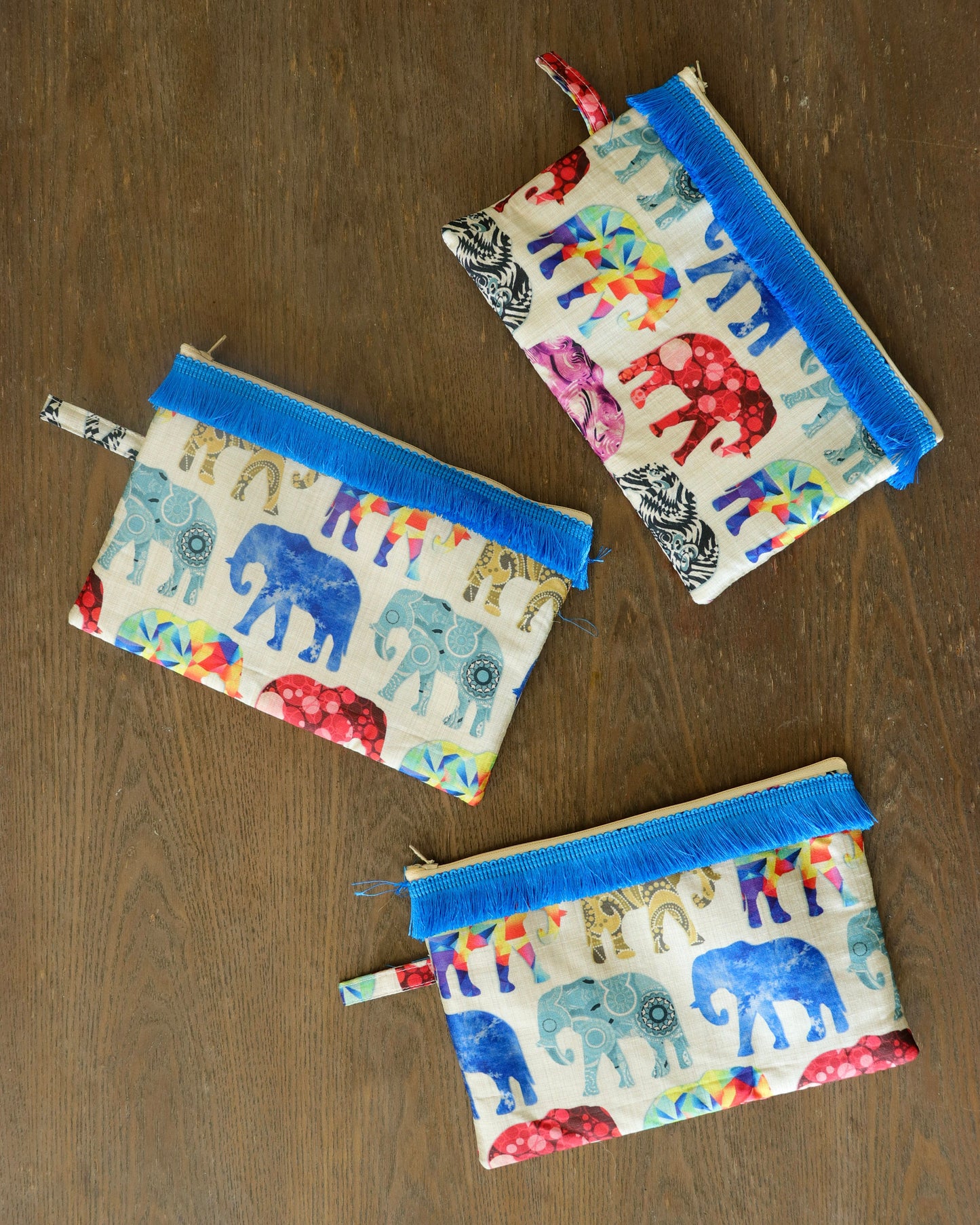 Mastana - Quirky Elephant make-up pouch,Toiletry Travel Accessory bag,Boho clutch,Pencil case,Zip pouch,Stocking filler,Christmas gift