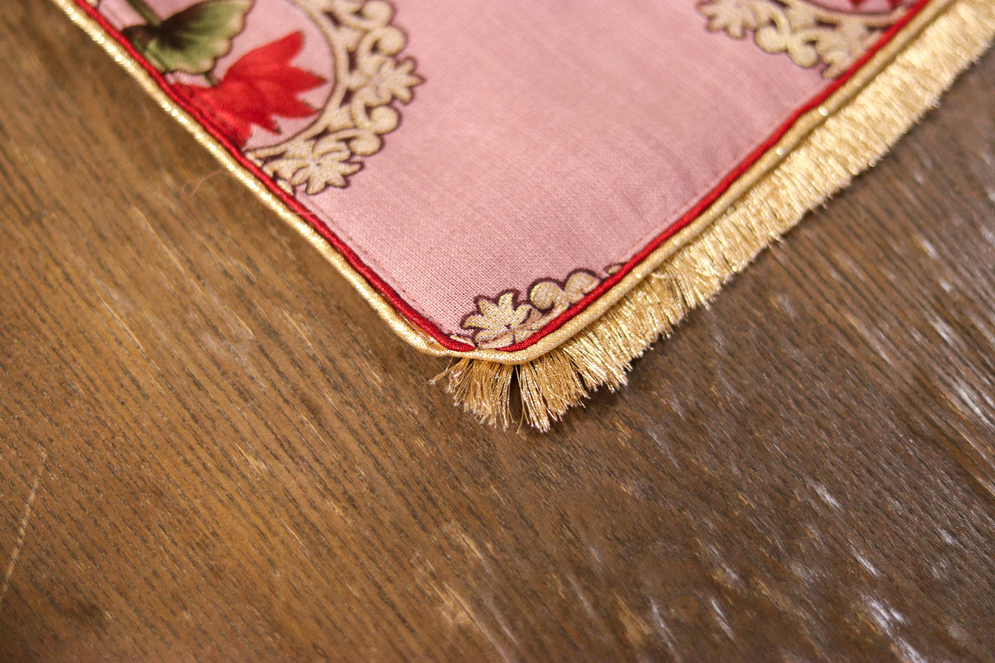 Navya – Pink Floral Table Runner,Handmade Pink Table Runner,Indian Festive Décor,Lotus Print Table Cloth,Pink Designer Floral Silk Runner