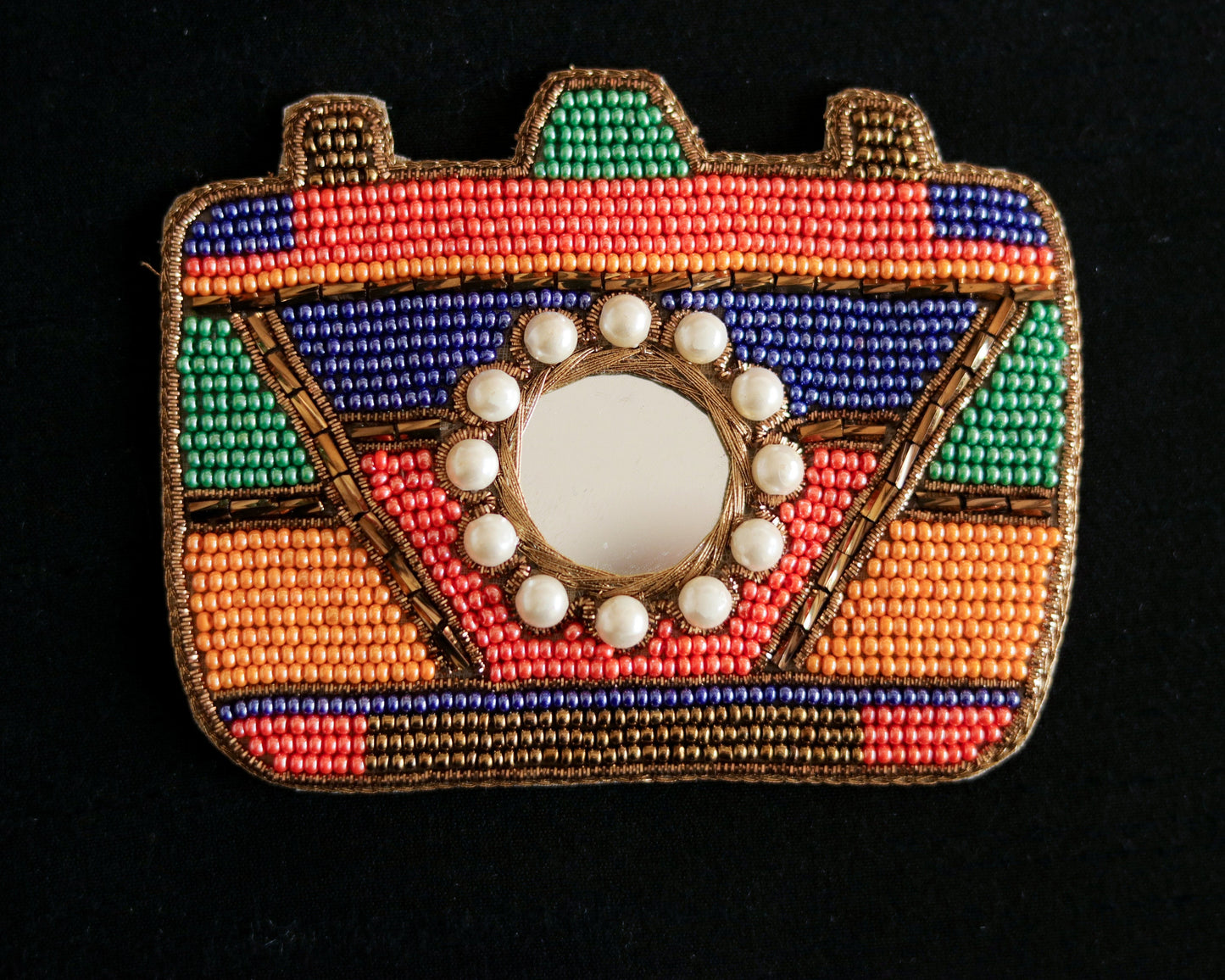 Quirky Camera Multicolour Beaded Patch,Handmade embroidered applique,Camera applique,Boho Patch,Sew on Denim Patch,Playful DIY Patch